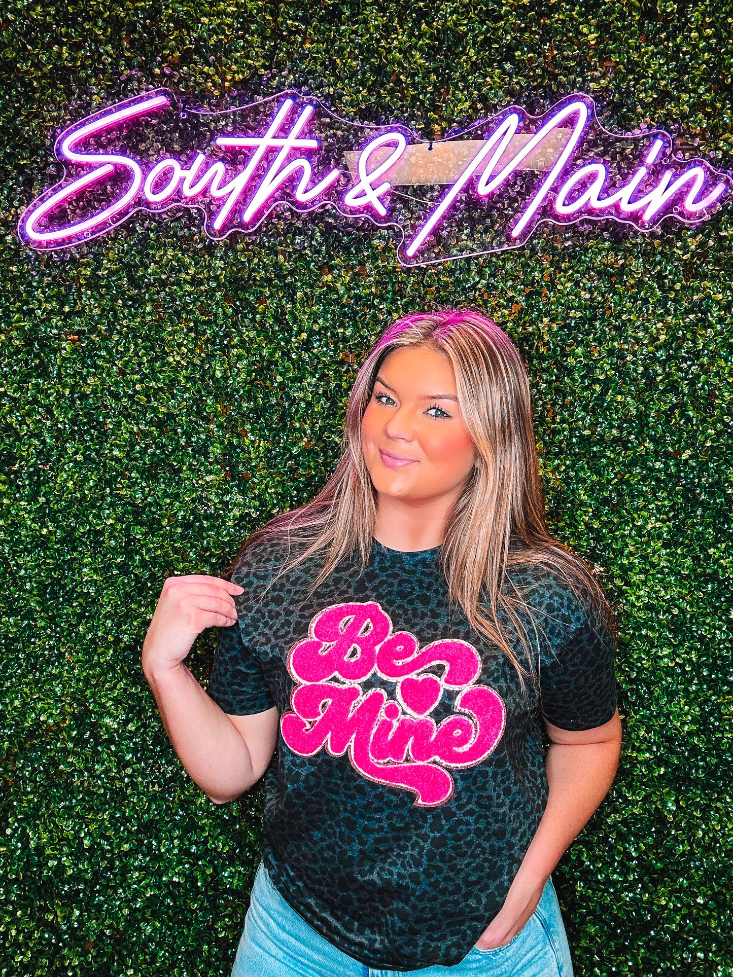 Hot Pink Be Mine Chenille T-Shirt - Black Leopard