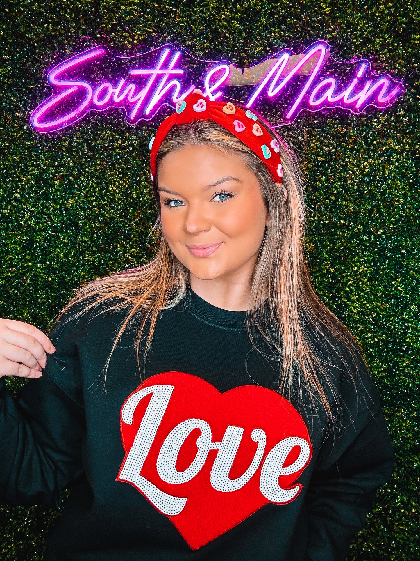Red Love Chenille Sequin Sweatshirt