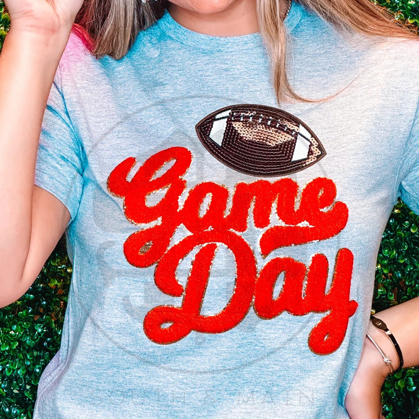 Red Game Day w/ Football Patches