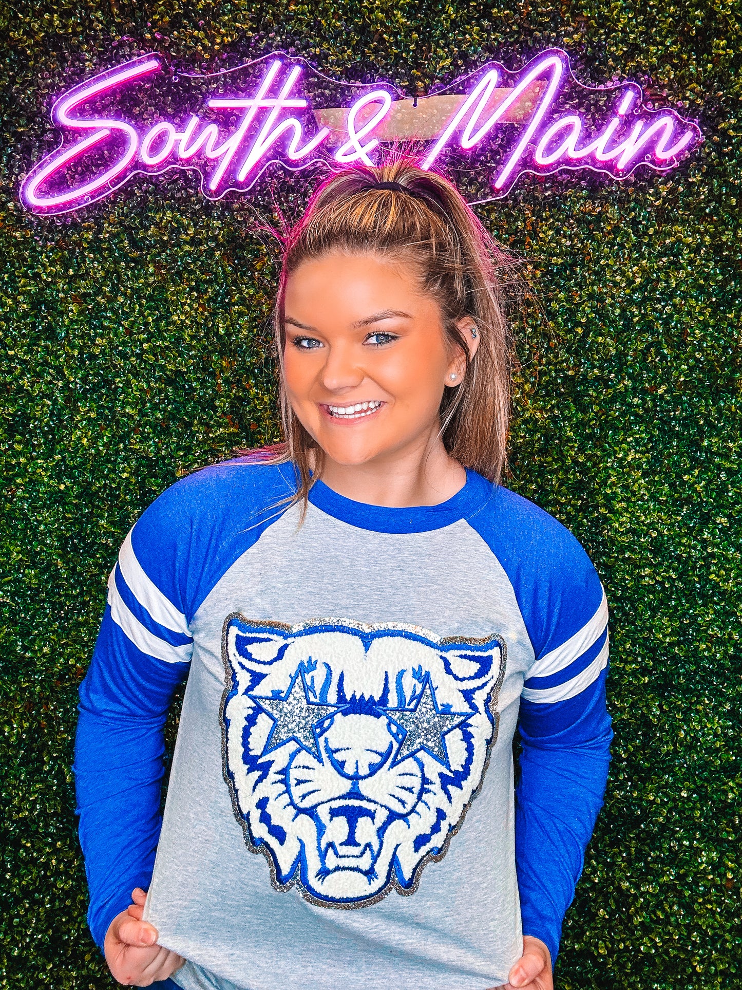Wildcat Mascot Chenille Raglan Long Sleeve Shirt