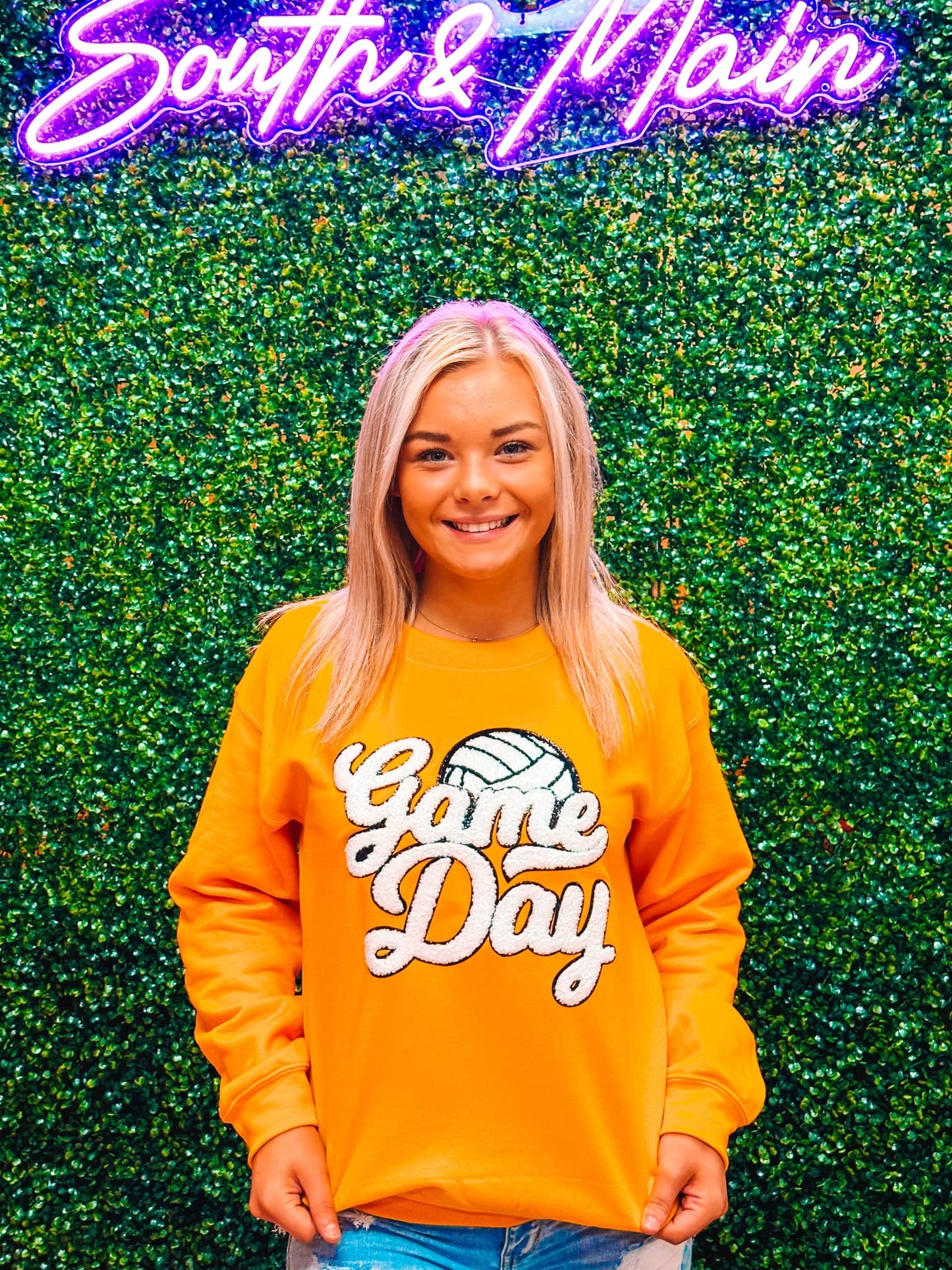 White Game Day Volleyball Chenille Sweatshirt