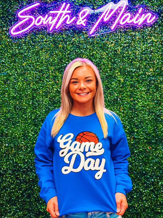 White Game Day Basketball Chenille Sweatshirt