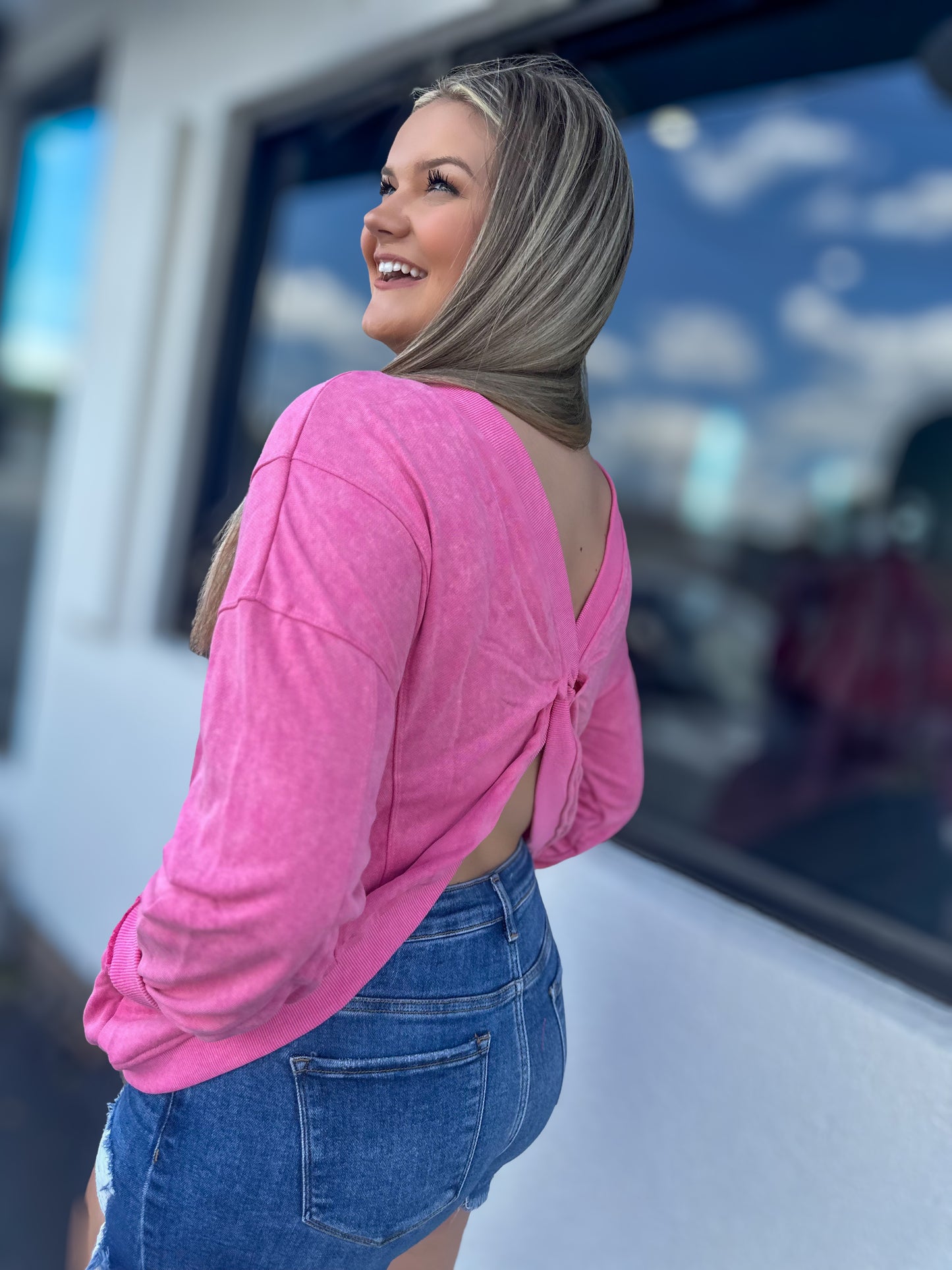 Pink Twist Open-Back Oversized Top