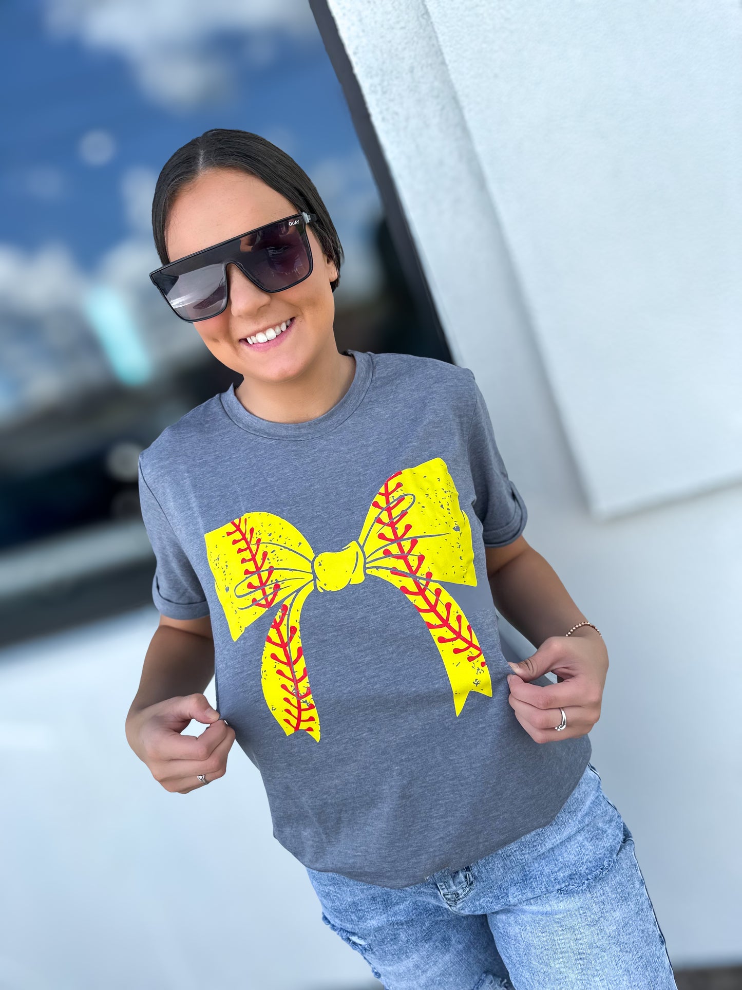 Softball Ribbon Bow T-Shirt