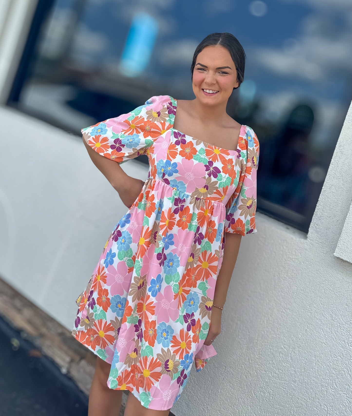 Pastel Floral Squared Dress