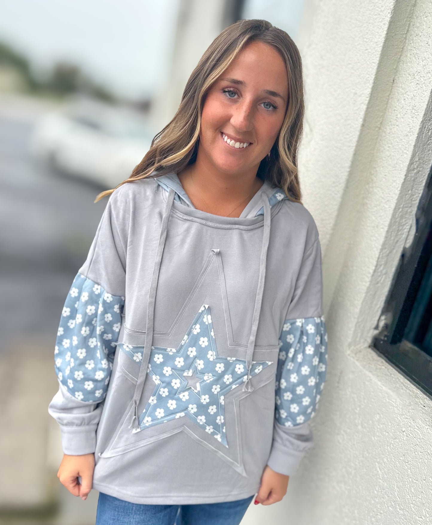 Daisy Patchwork Star Blue Hoodie