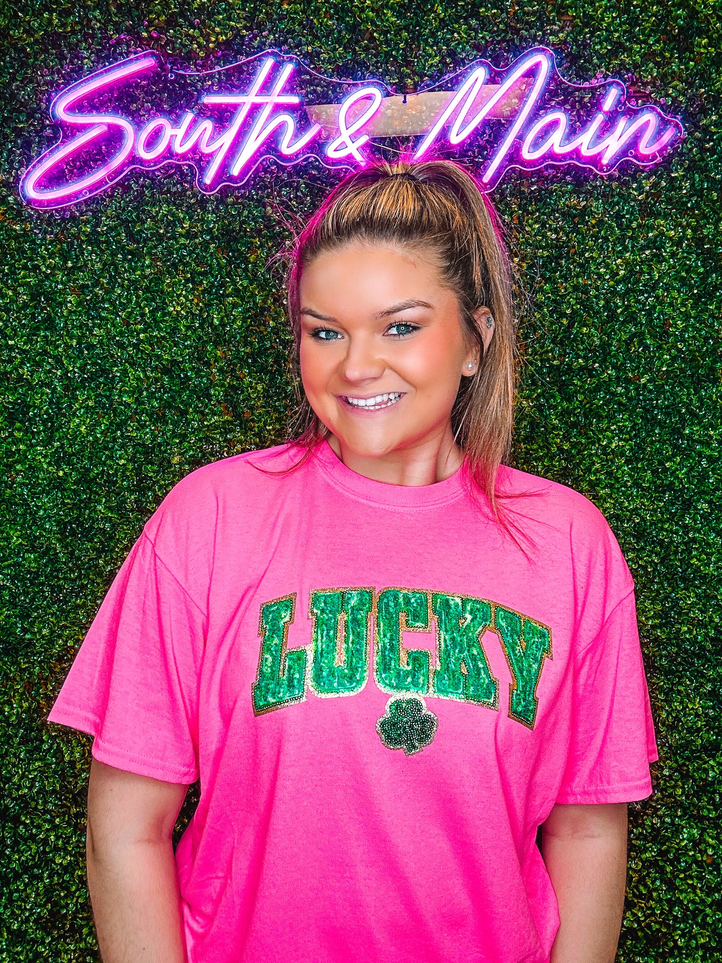 LUCKY Marbled Chenille T-Shirt - Bright Pink