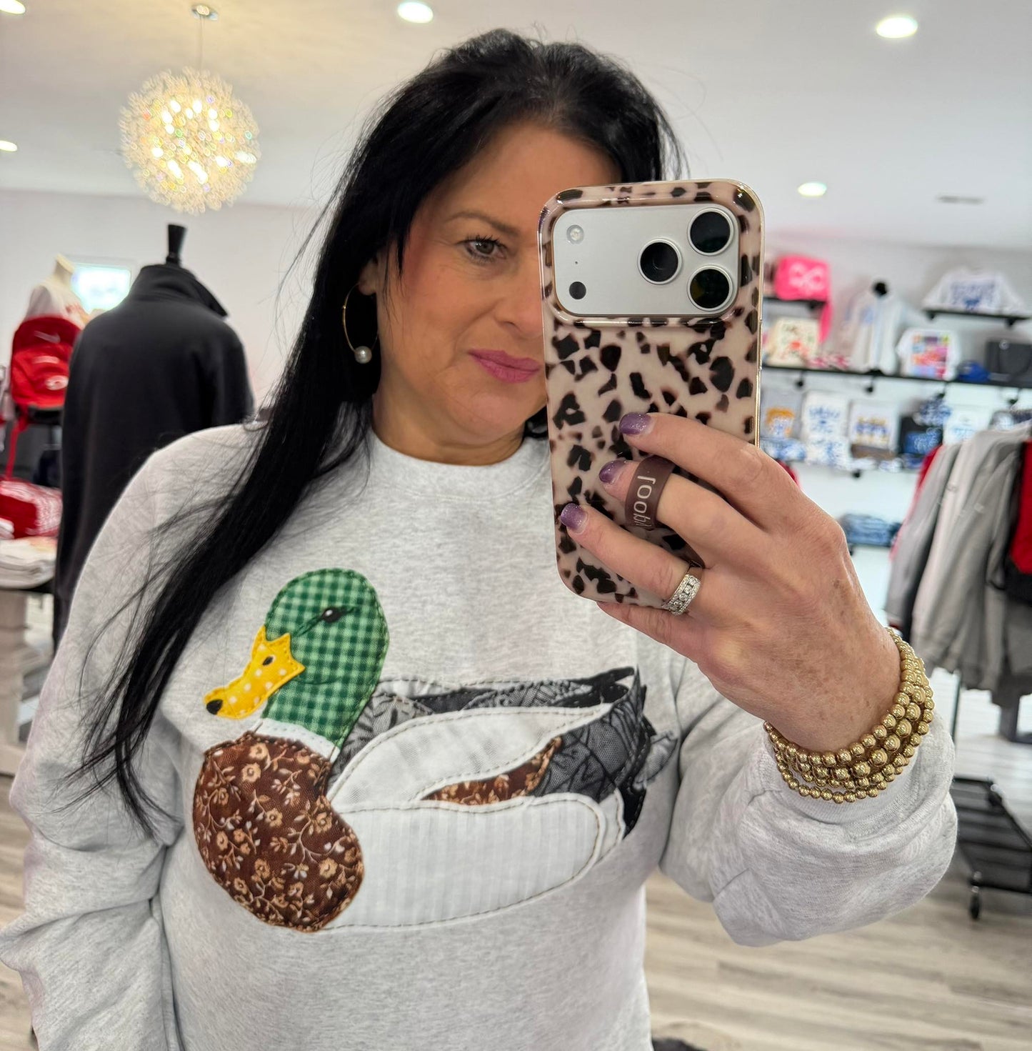 Faux Ash DTF Printed Quilted Mallard Duck Patchwork Sweatshirt