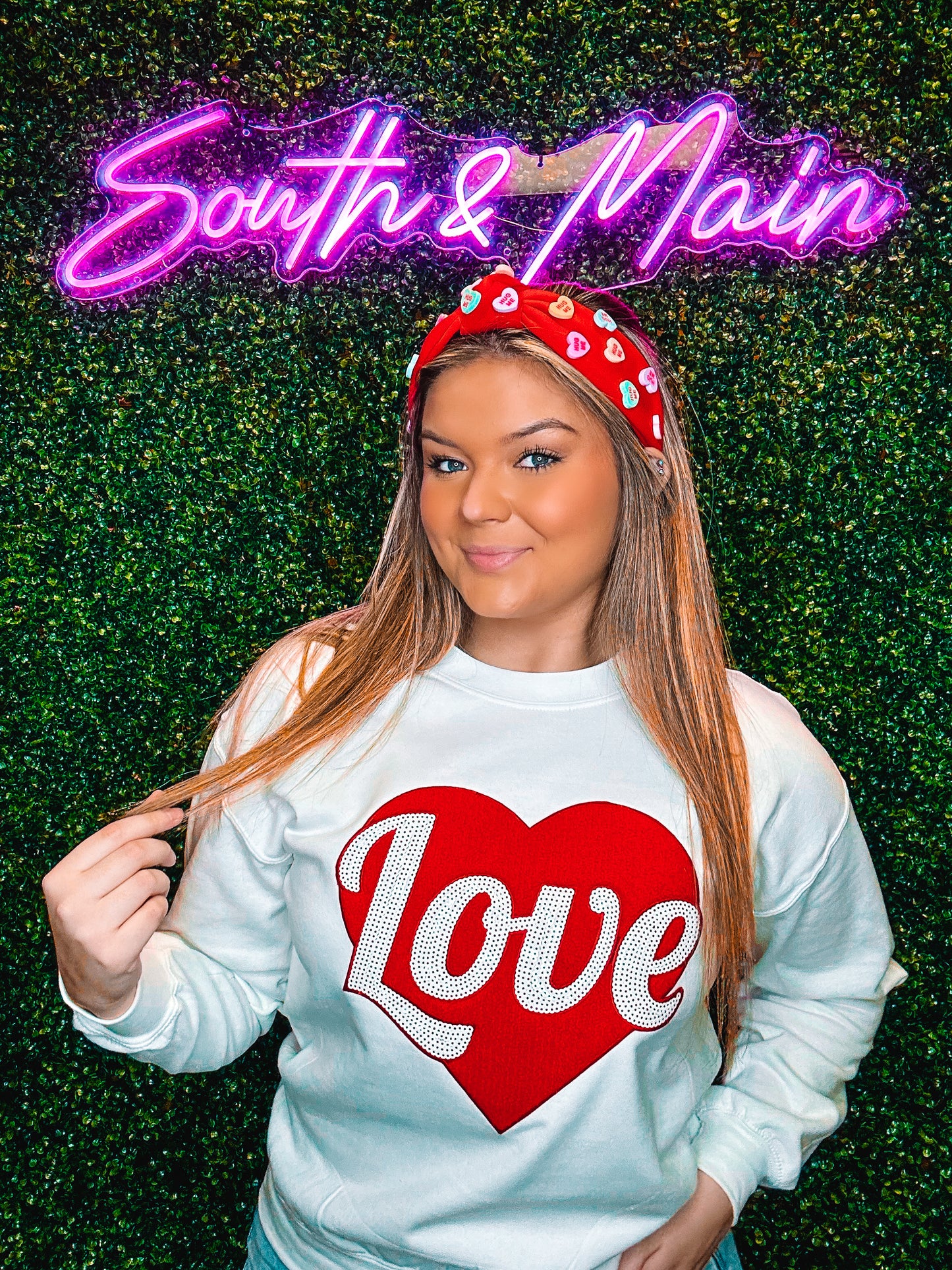Red Love Chenille Sequin Sweatshirt