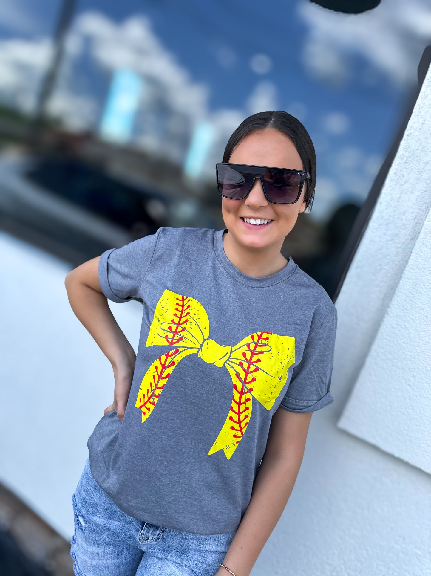 Softball Ribbon Bow T-Shirt