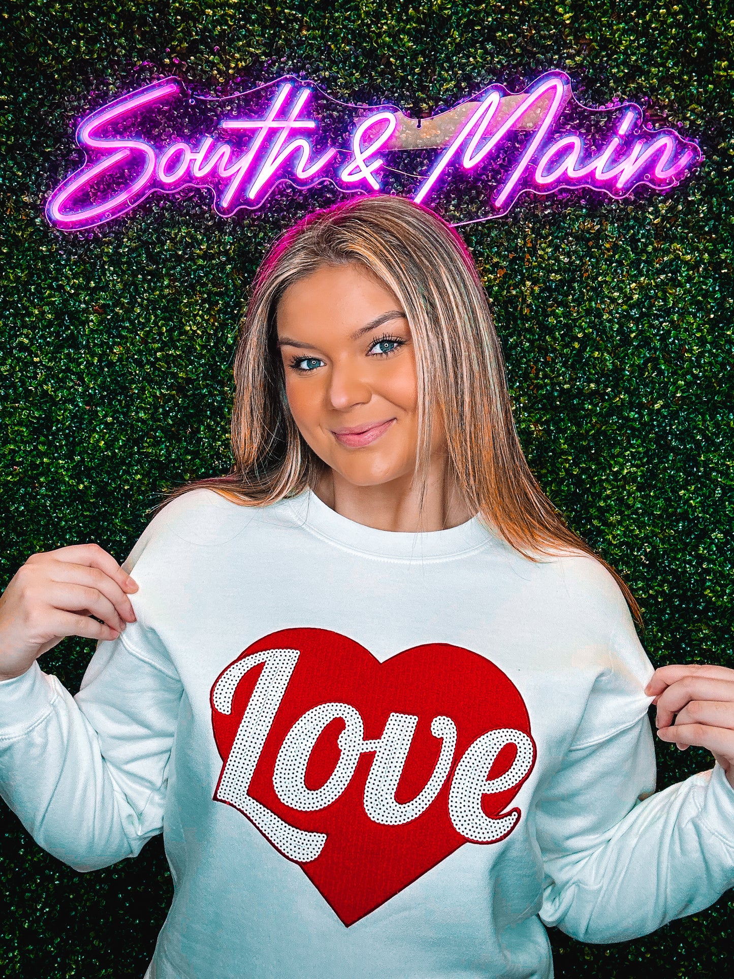 Red Love Chenille Sequin Sweatshirt