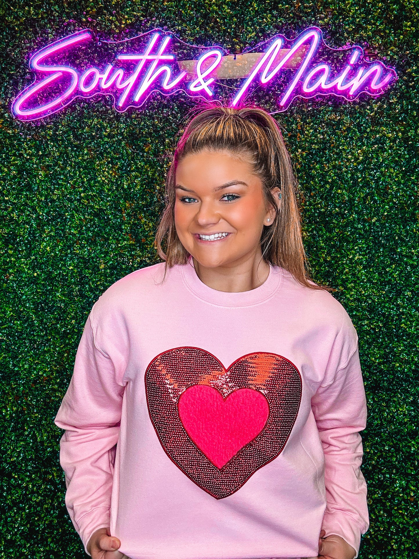 Red Sequin Heart - Hot Pink Chenille Heart Sweatshirt