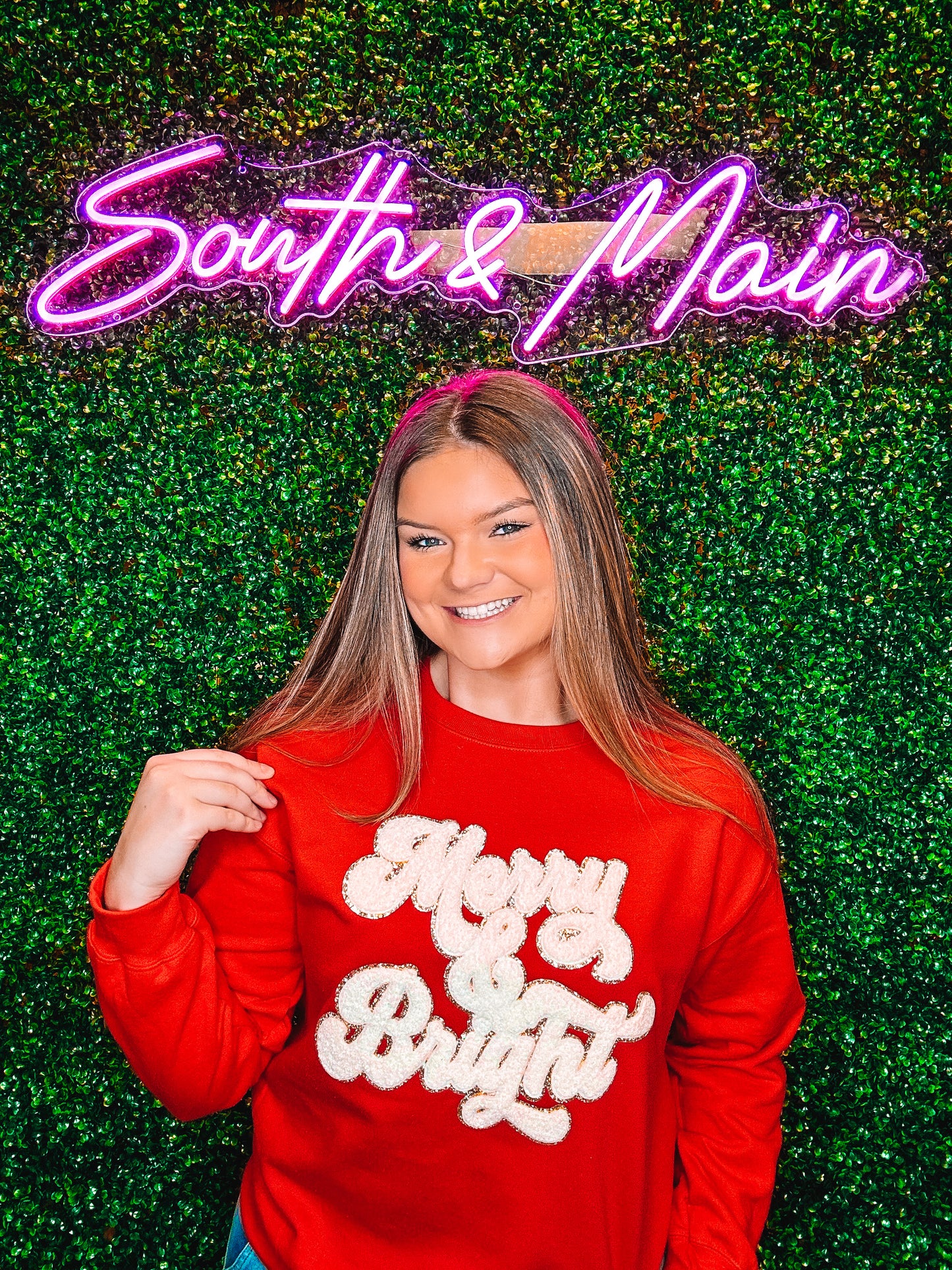 White Merry & Bright Chenille Sweatshirt - Red