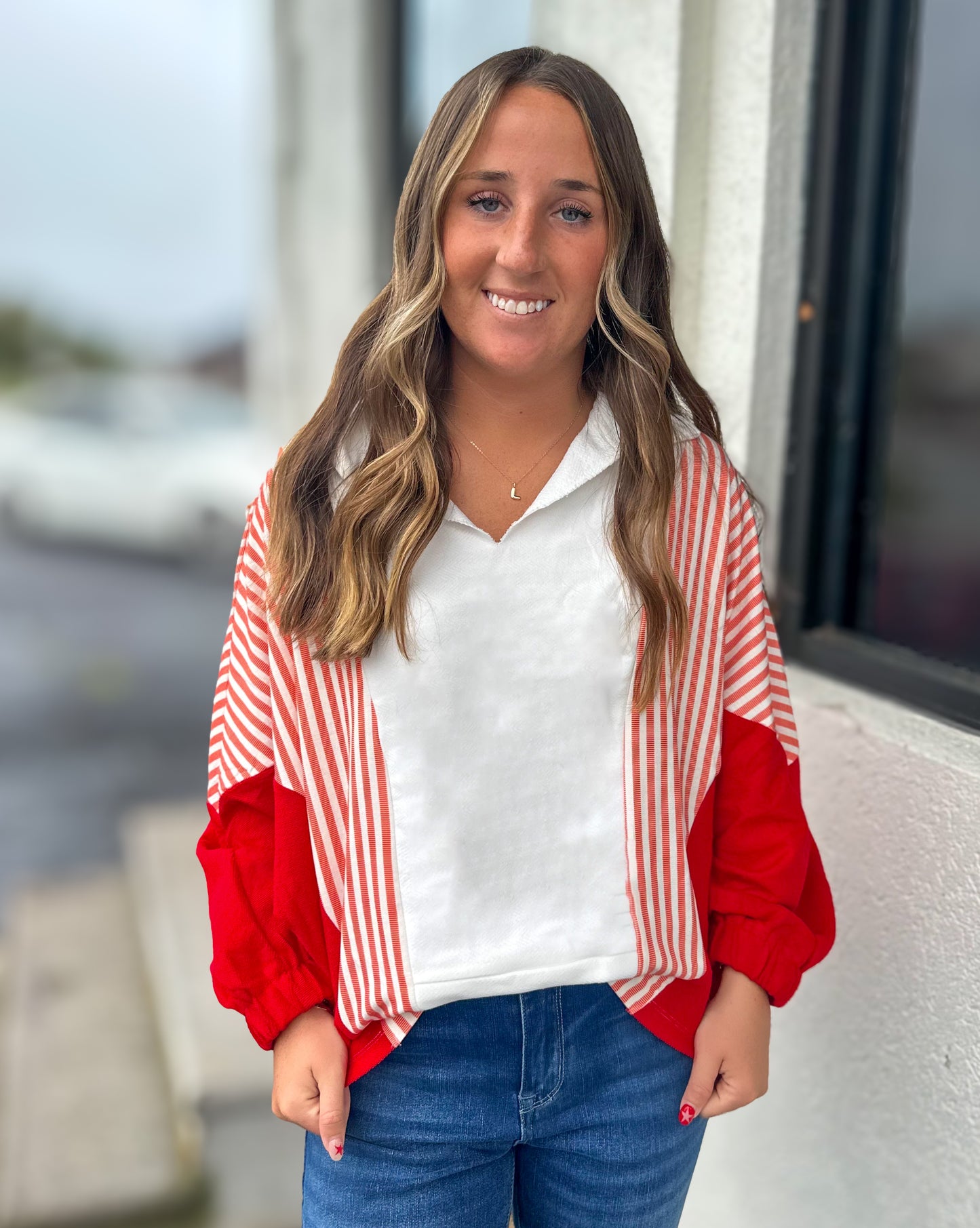 Orange/Red V-Neck Sweatshirt