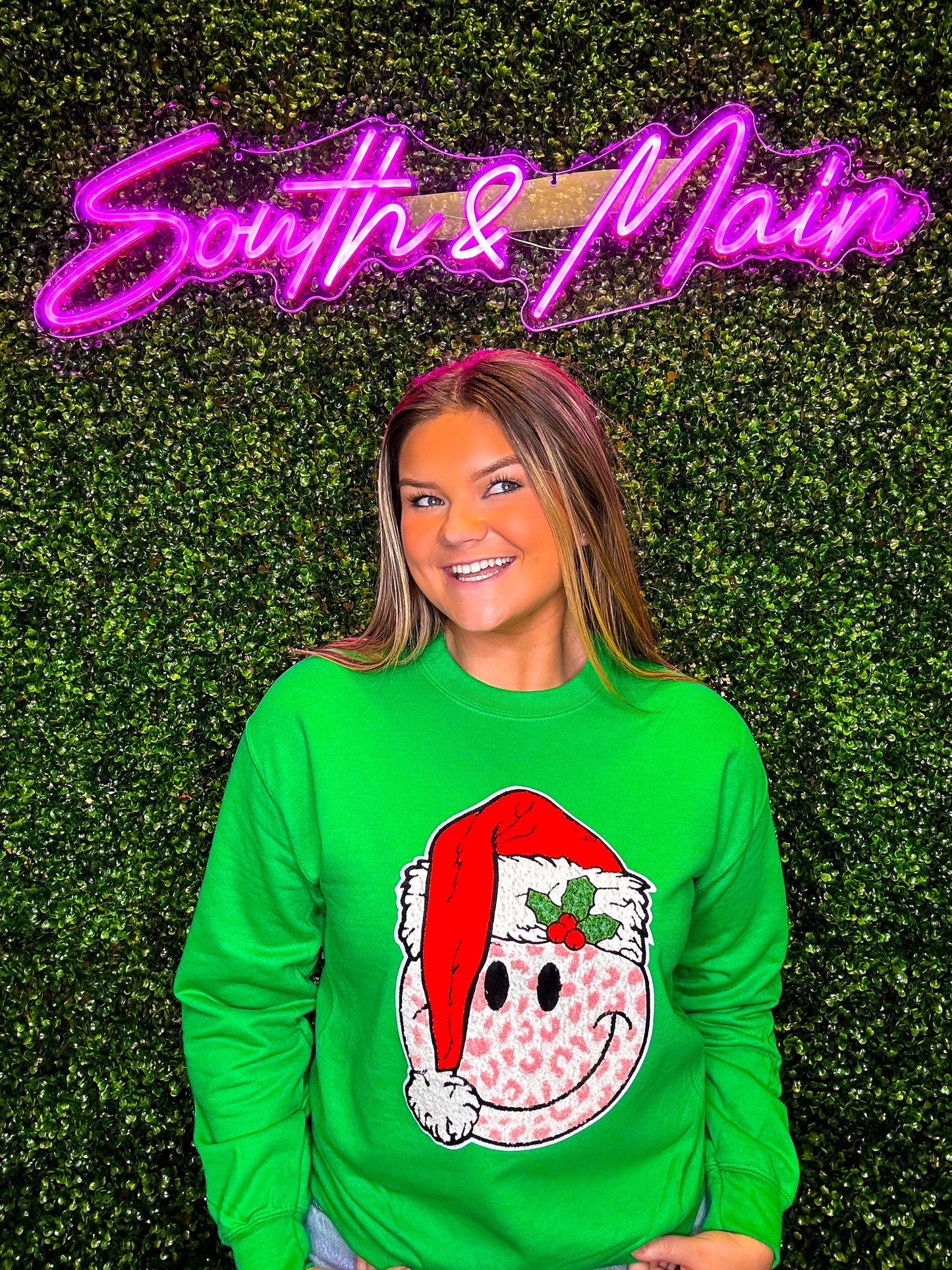 Santa Smiley Face Chenille Sweatshirt