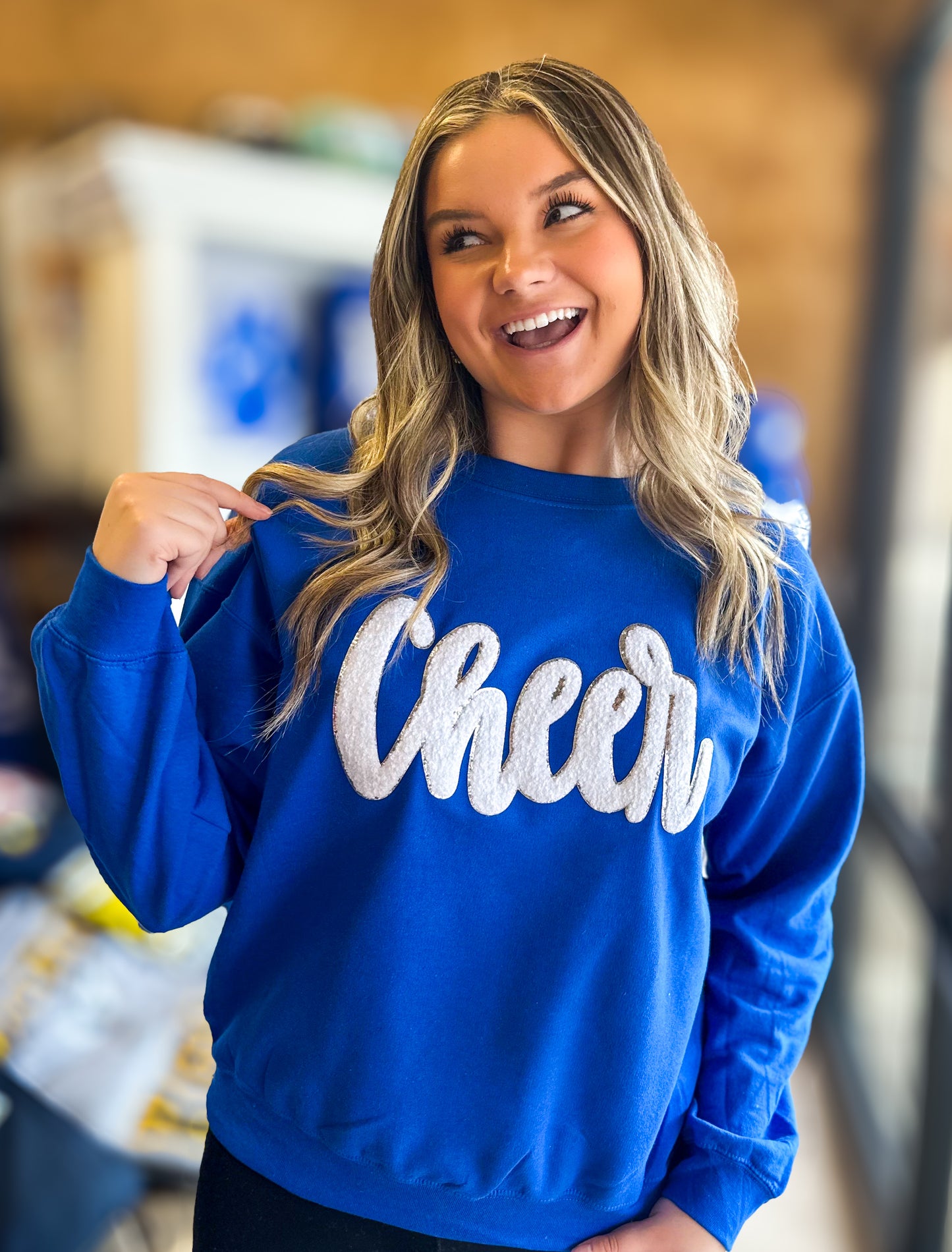 White Cheer Script Chenille Sweatshirt