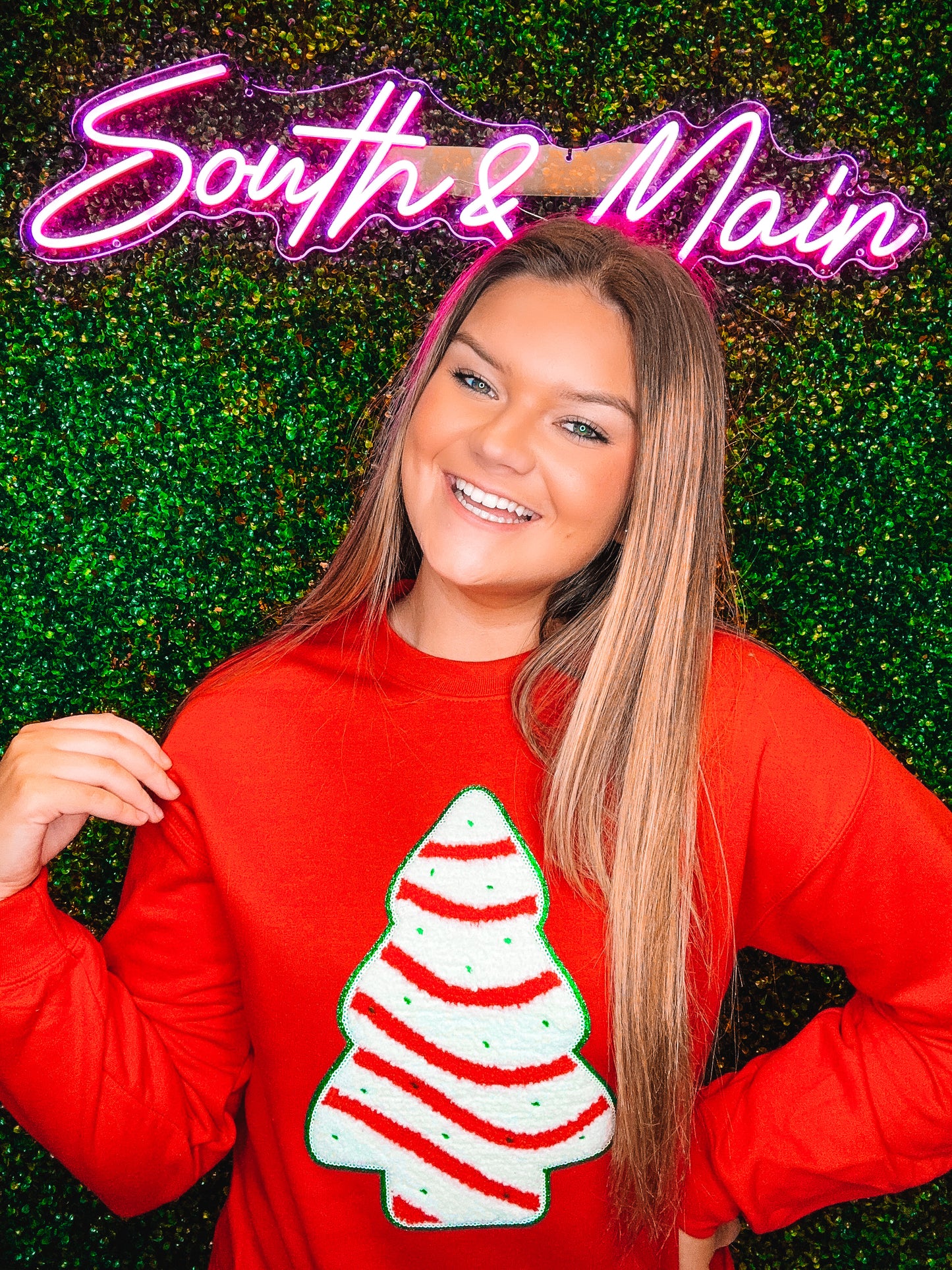 Christmas Tree Chenille Sweatshirt - Red