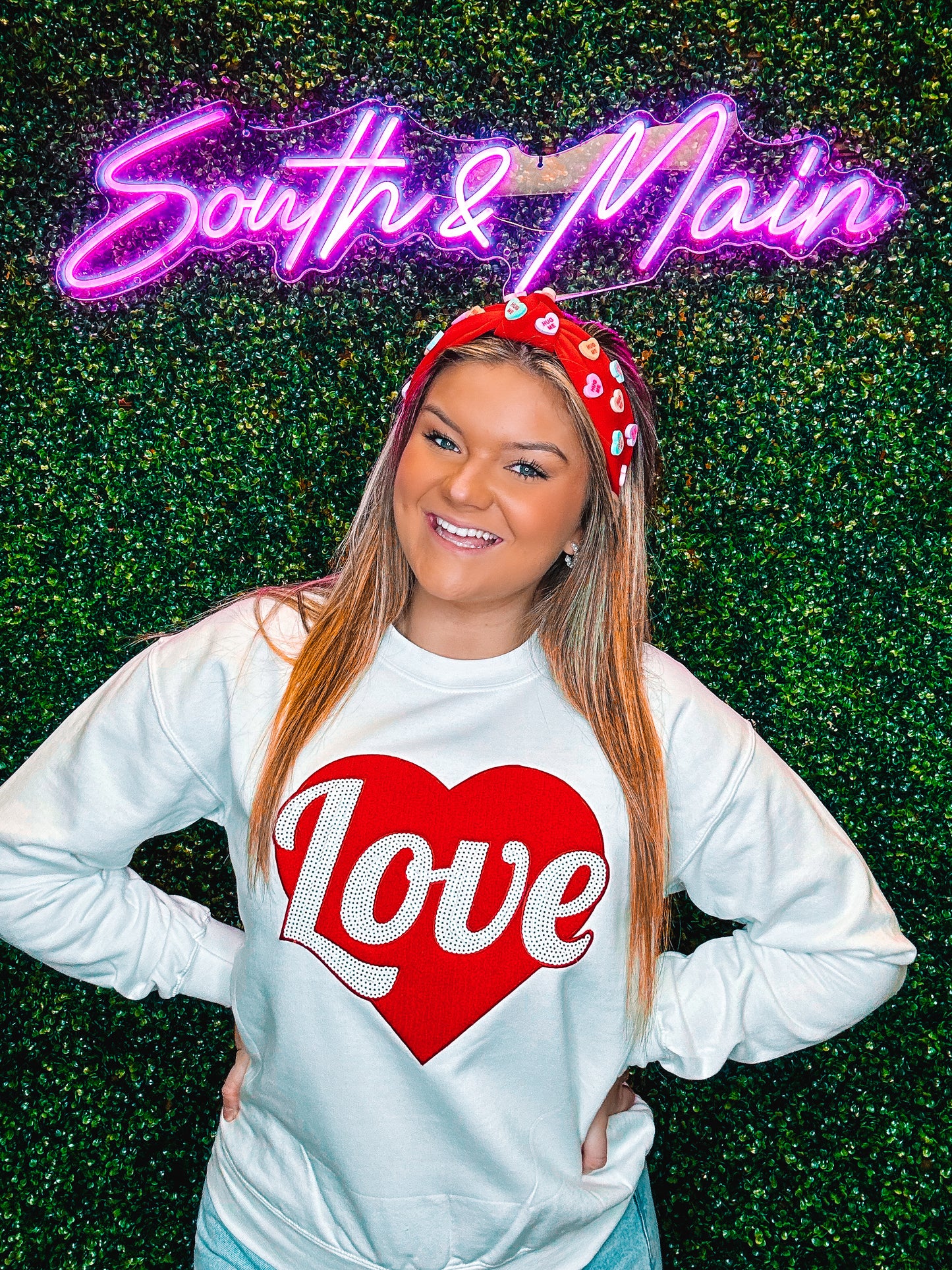 Red Love Chenille Sequin Sweatshirt