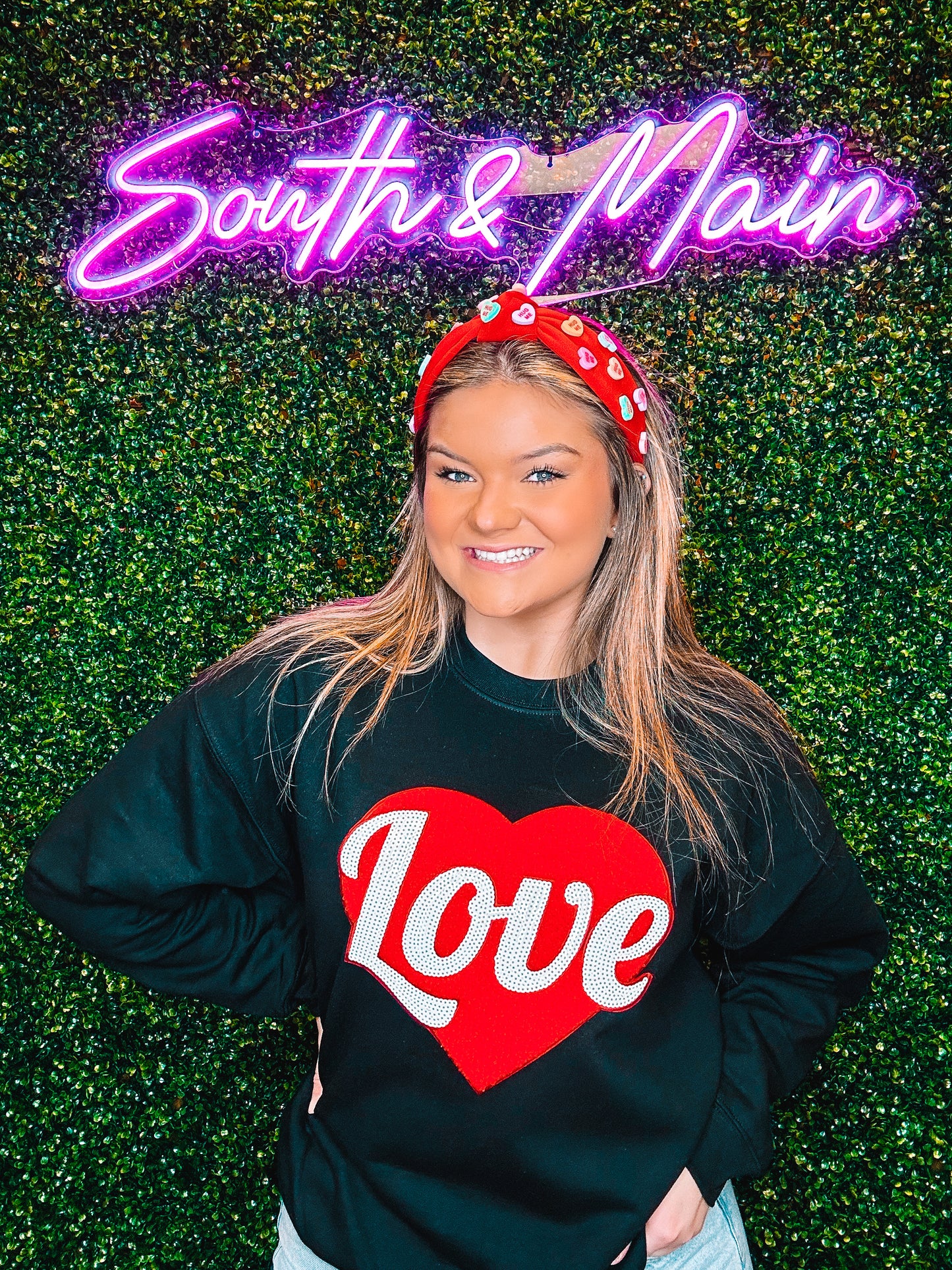 Red Love Chenille Sequin Sweatshirt