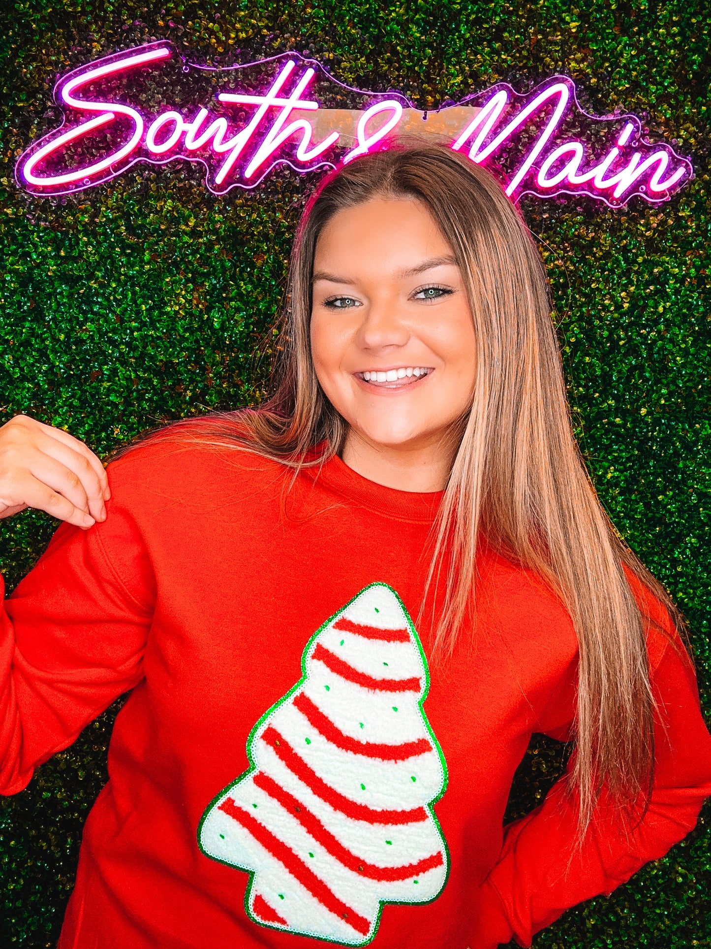 Christmas Tree Chenille Sweatshirt - Red