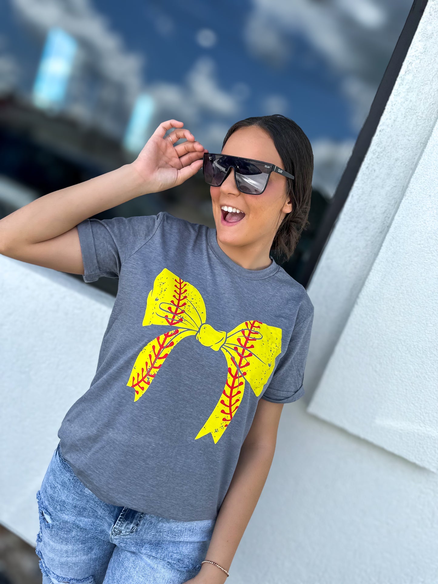 Softball Ribbon Bow T-Shirt