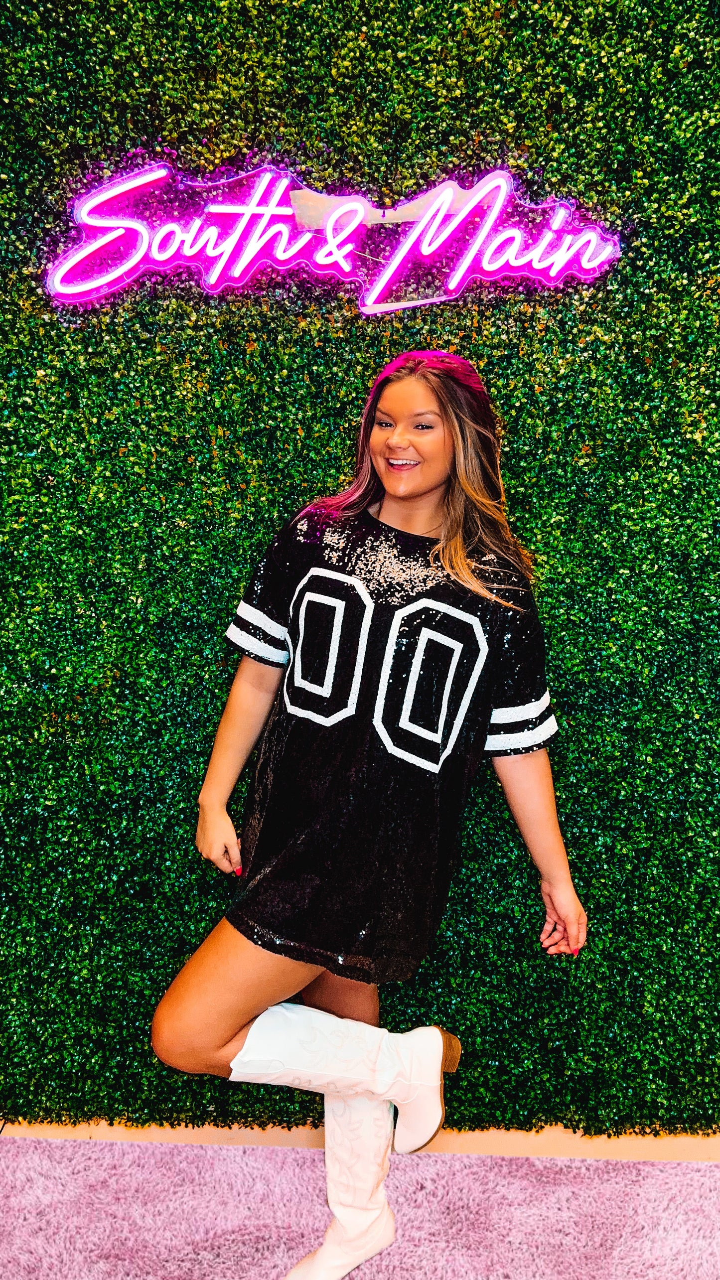 Short Sleeve Game Day Black Sequin Dress