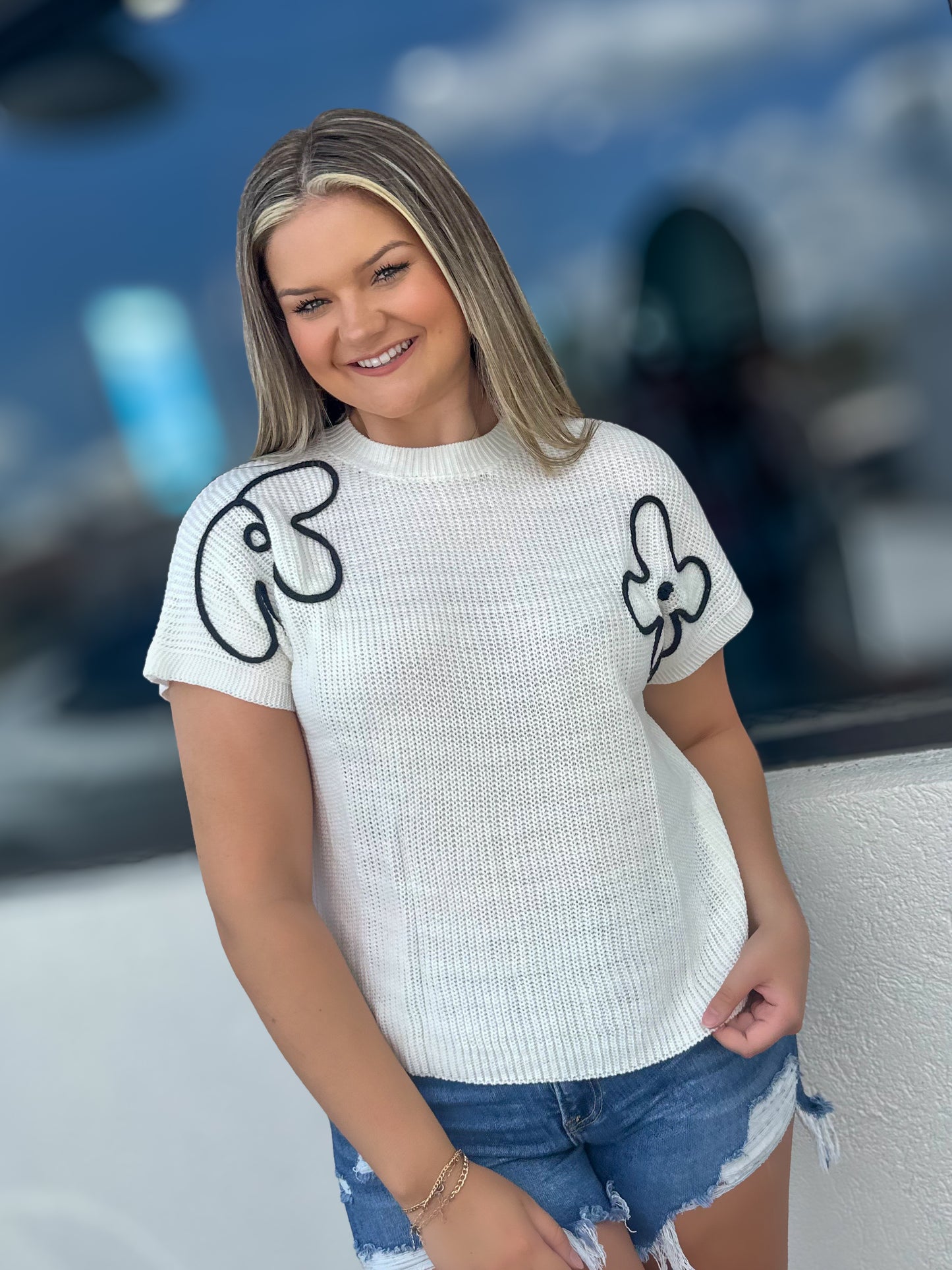 Flower Sweater White Top