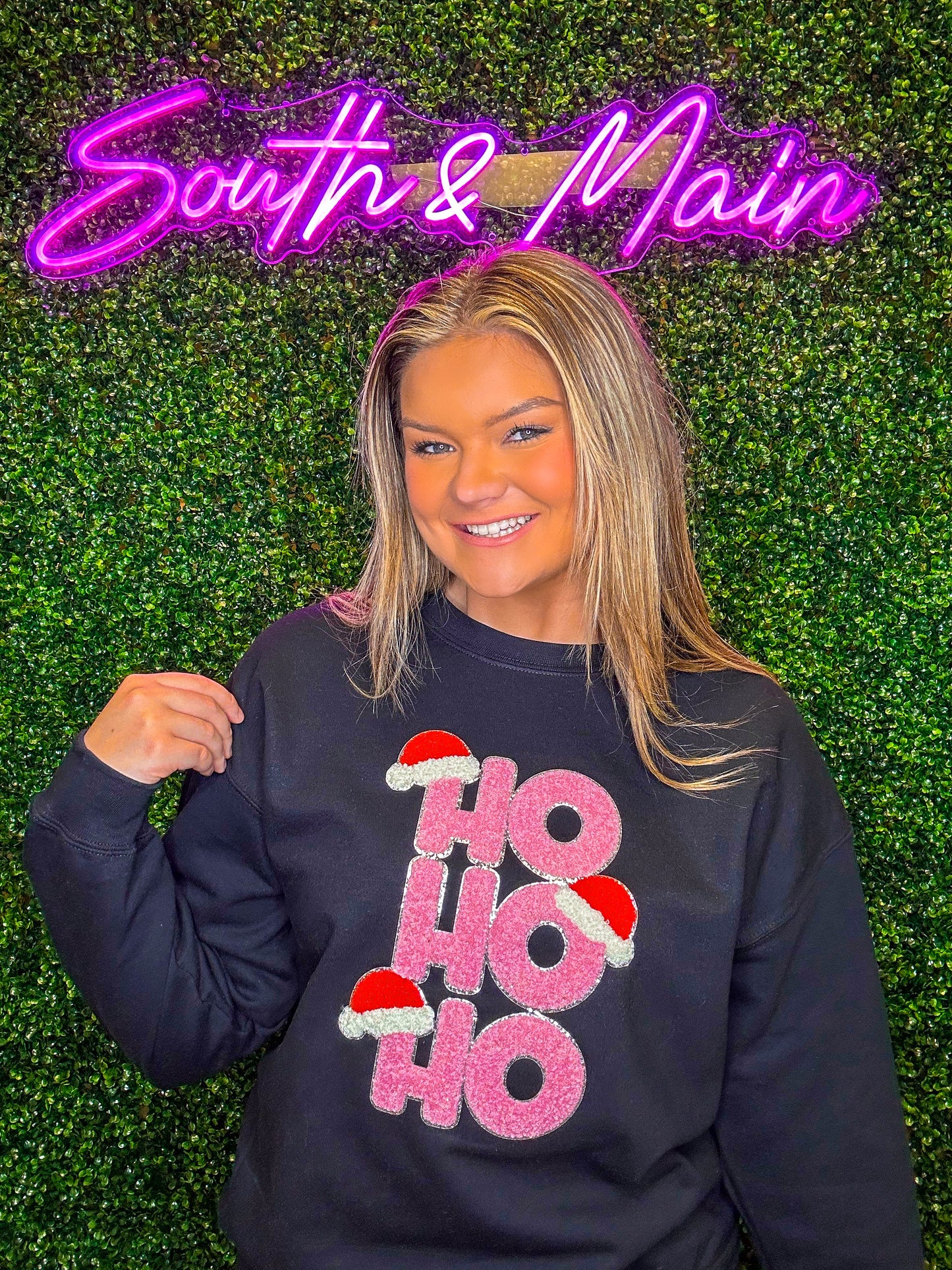 HO HO HO Chenille Sweatshirt - Black