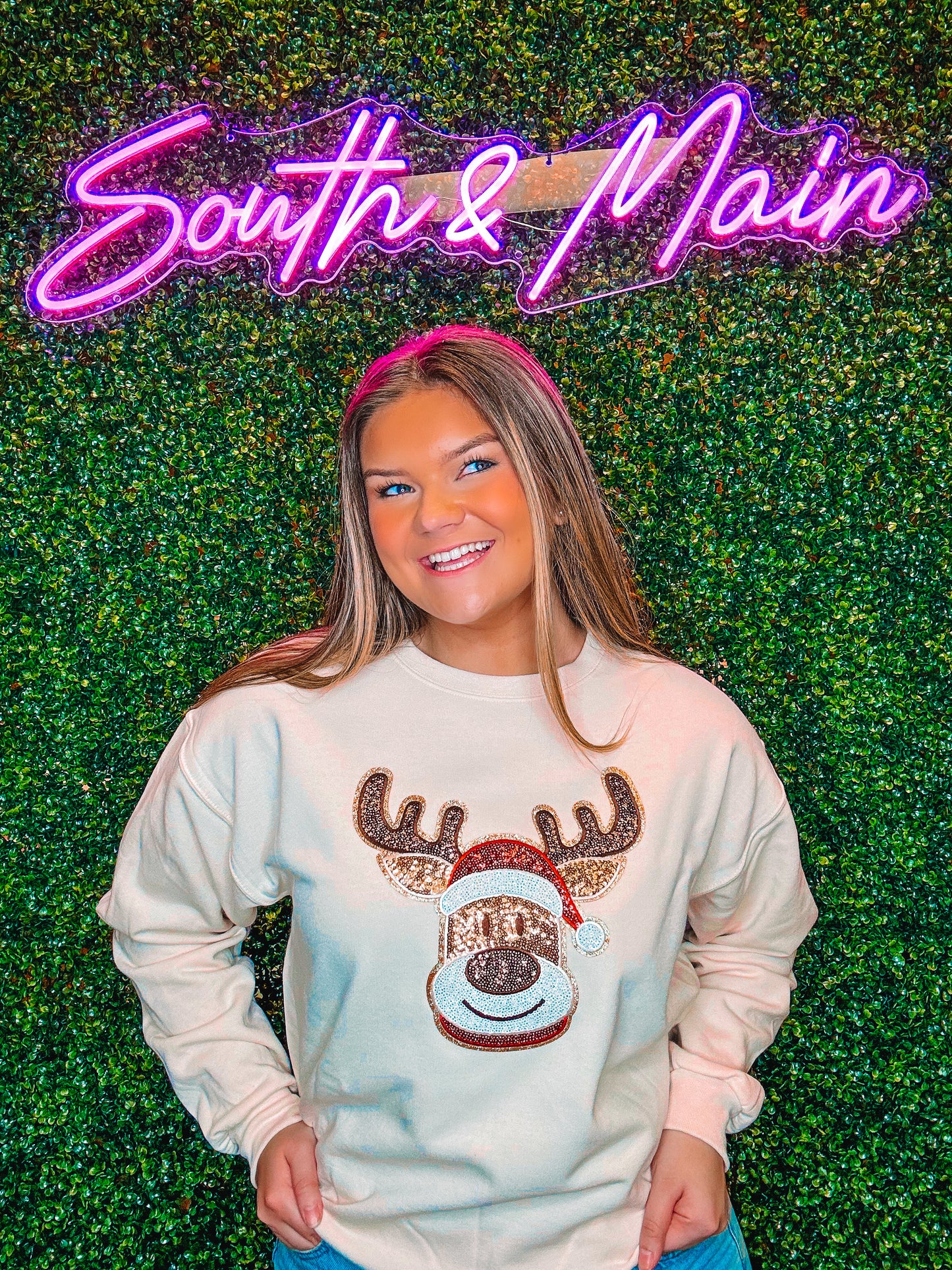 Reindeer Sequin Sweatshirt - Cream