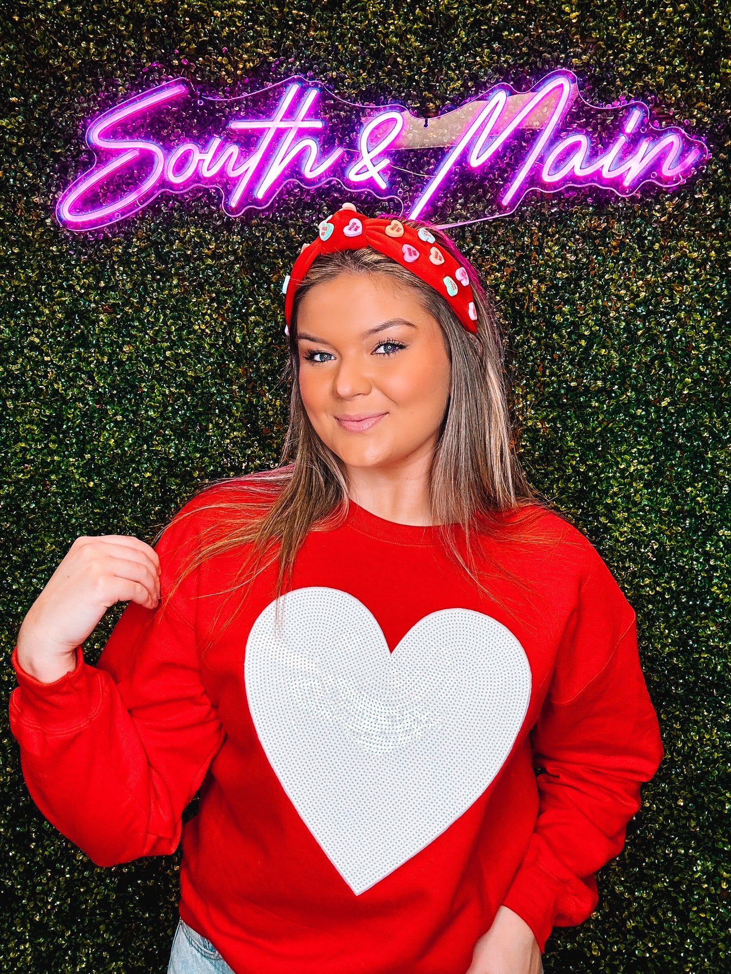 White Heart Sequin Sweatshirt