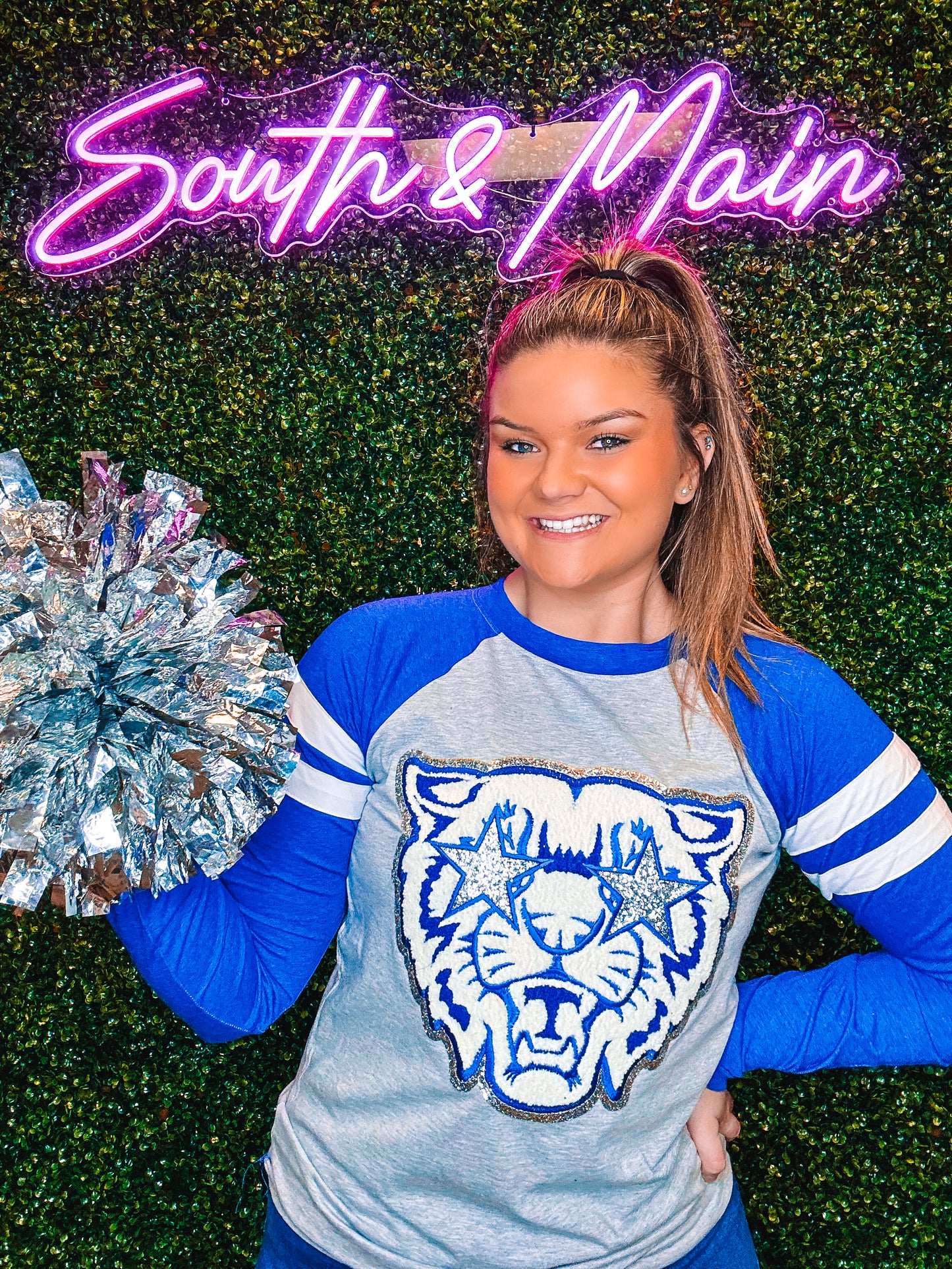 Wildcat Mascot Chenille Raglan Long Sleeve Shirt