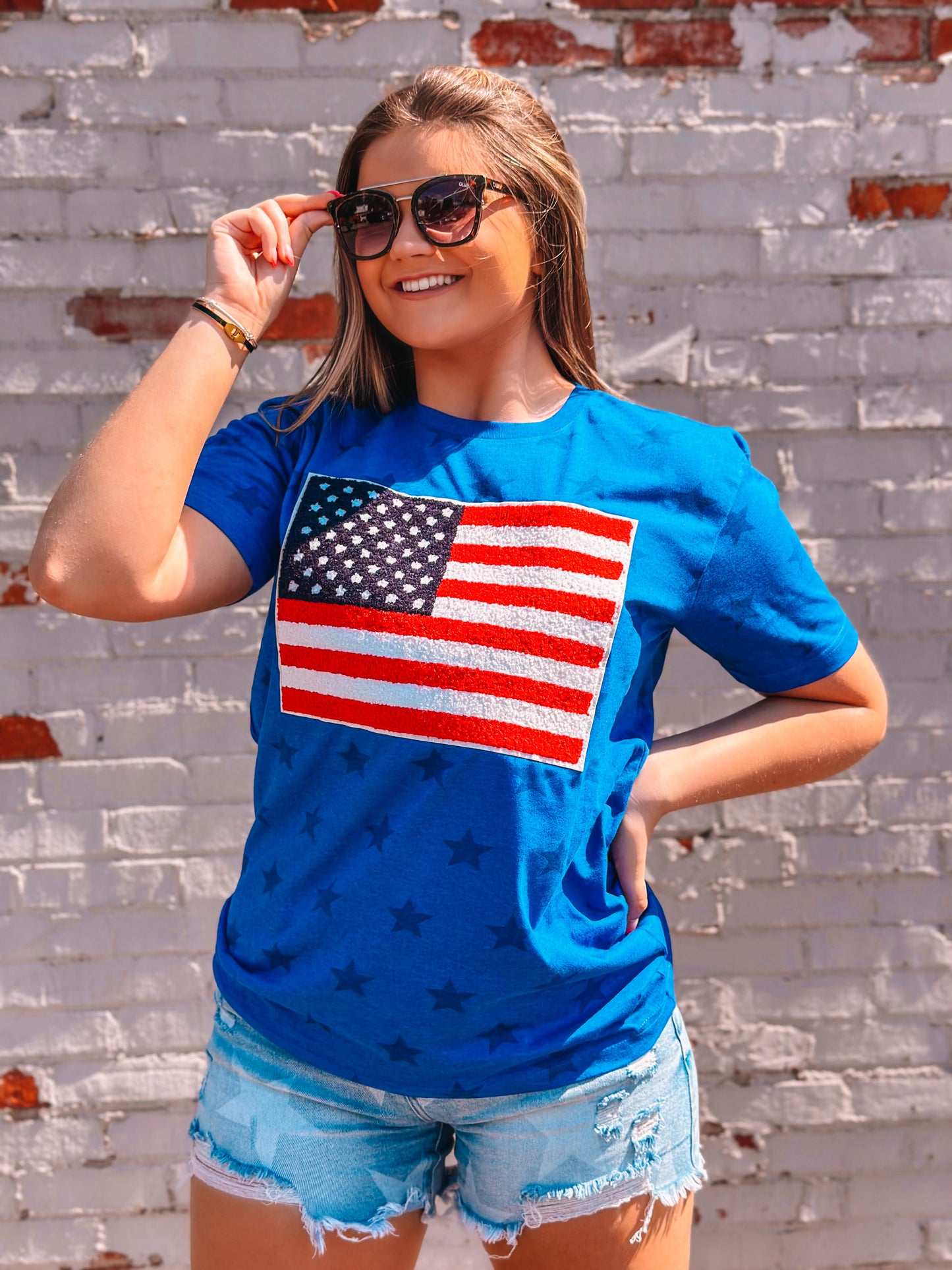 American Flag Chenille Royal Blue Star T-Shirt