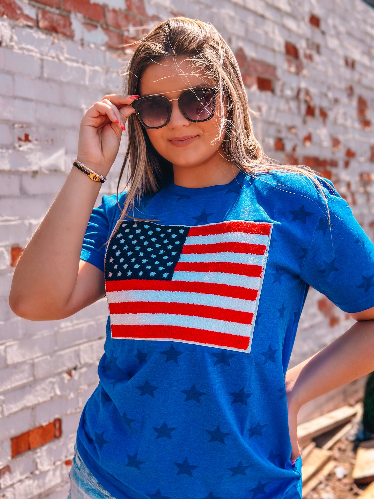 American Flag Chenille Royal Blue Star T-Shirt