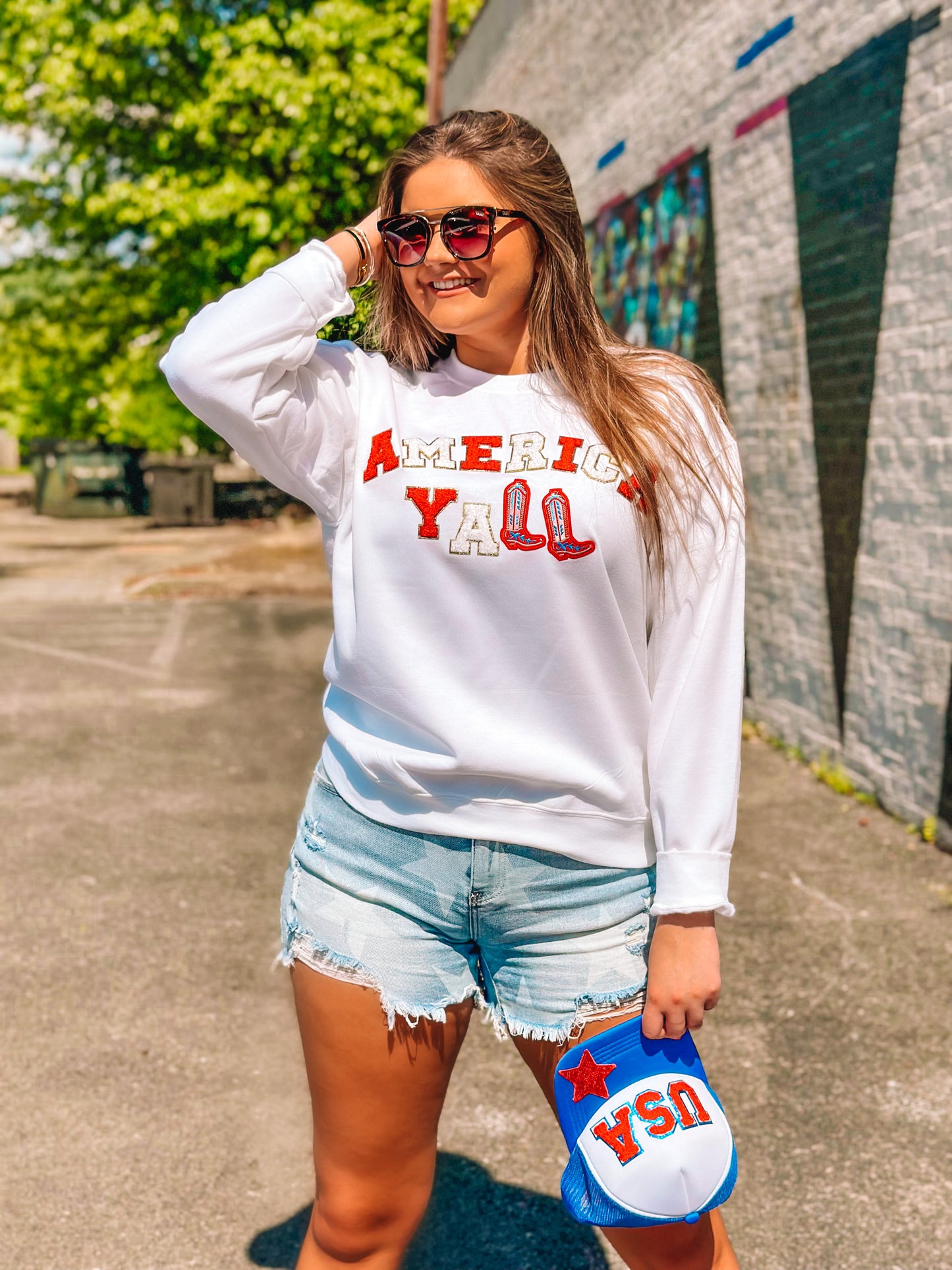 AMERICA YALL Chenille White Sweatshirt