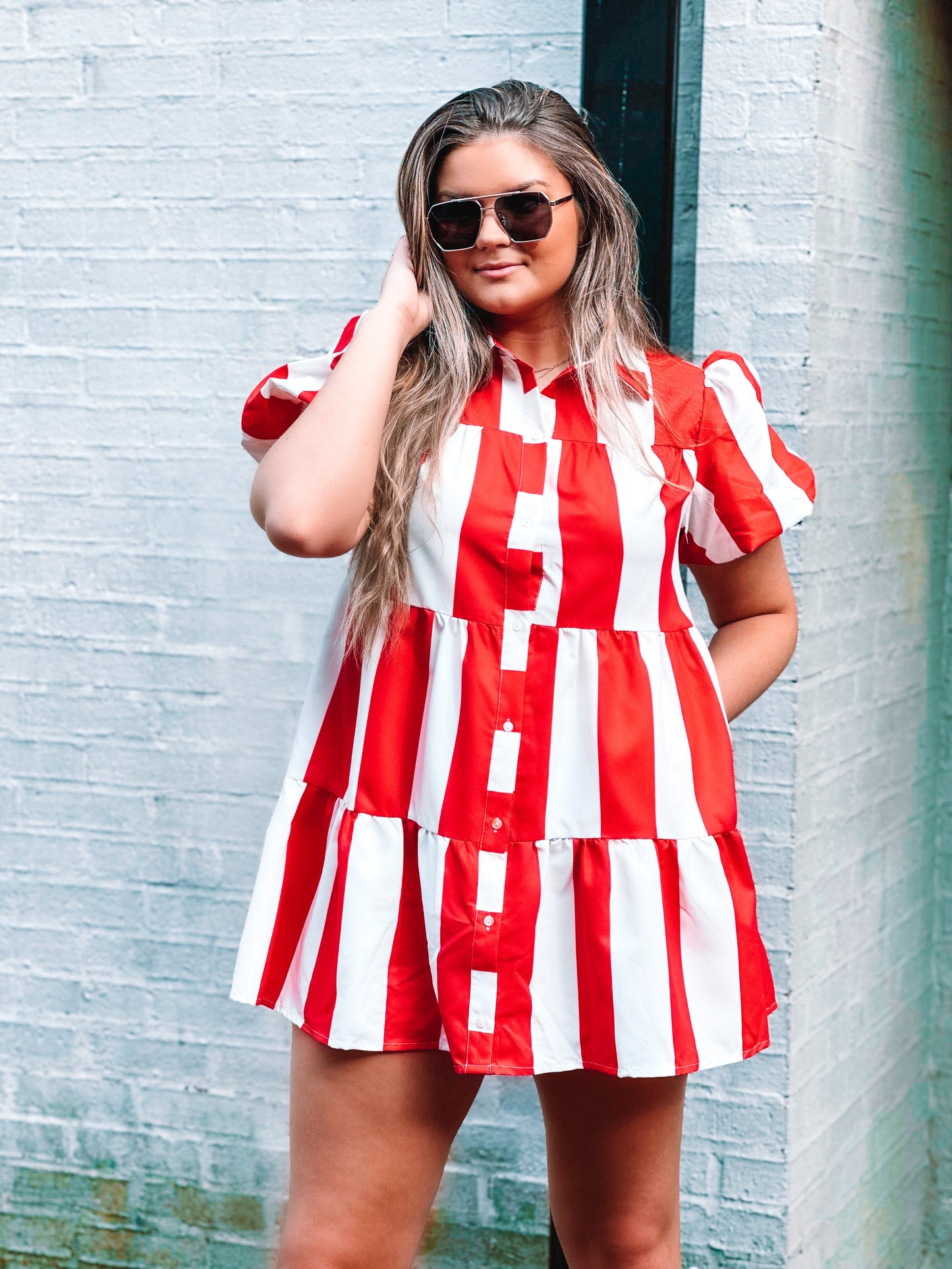 Red + White Striped Dress