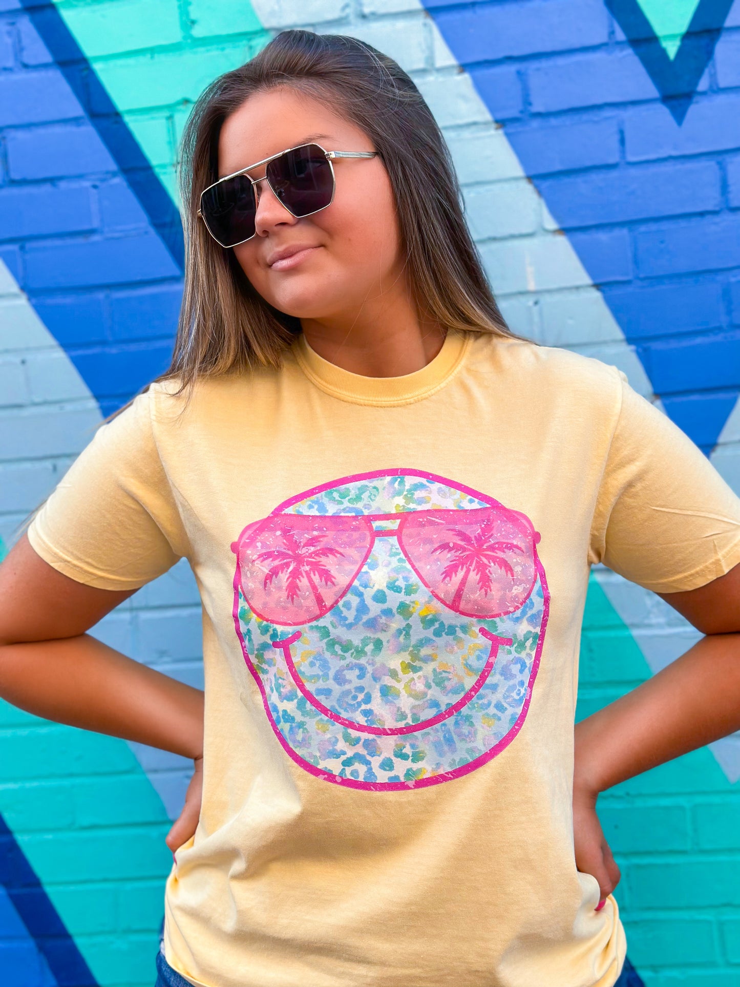 Palm Tree Shades Comfort Colors Yellow T-Shirt