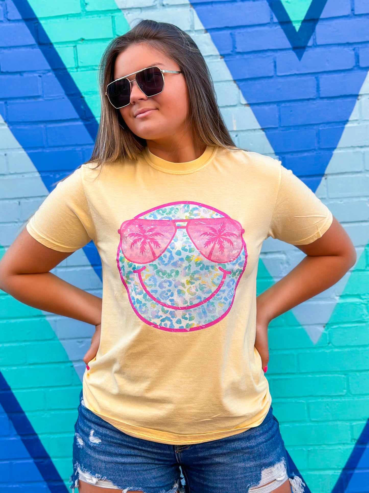 Palm Tree Shades Comfort Colors Yellow T-Shirt
