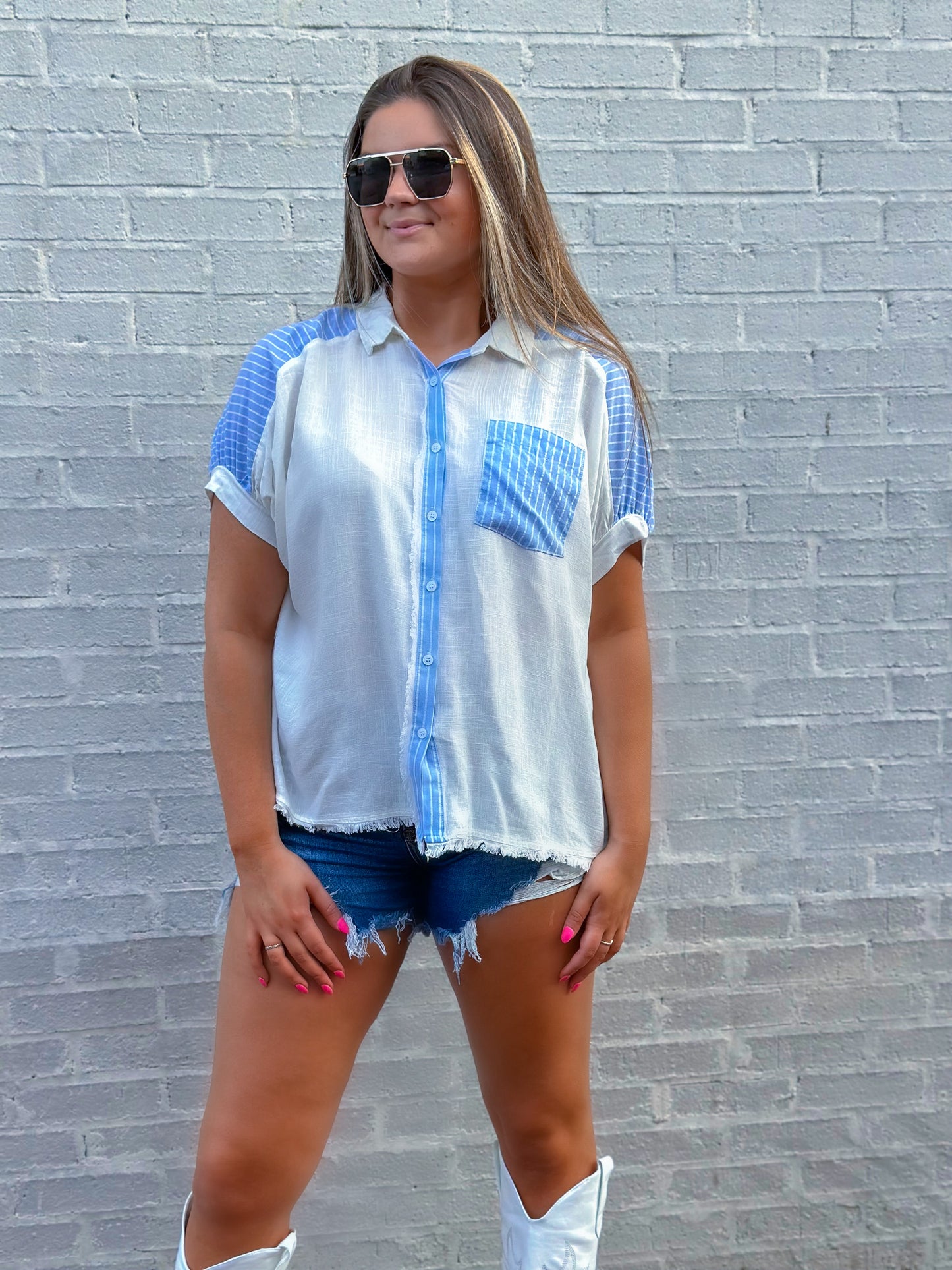 Seaside Button Down Detail Top