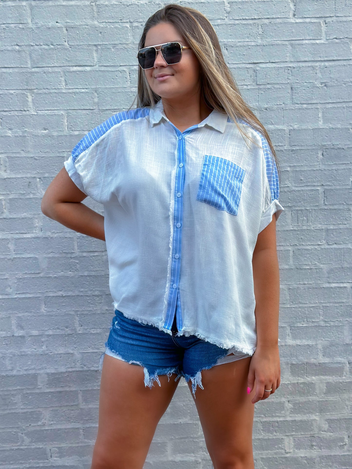 Seaside Button Down Detail Top