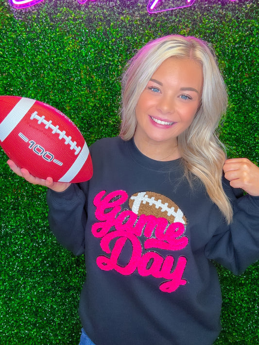 Hot Pink GAME DAY Football Chenille Sweatshirt