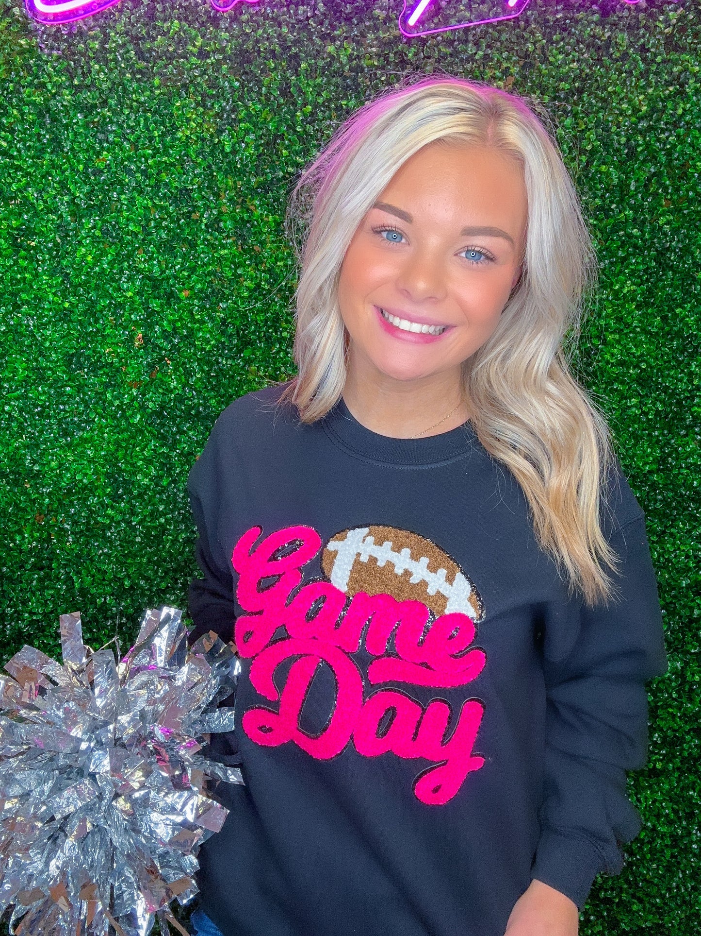 Hot Pink GAME DAY Football Chenille Sweatshirt