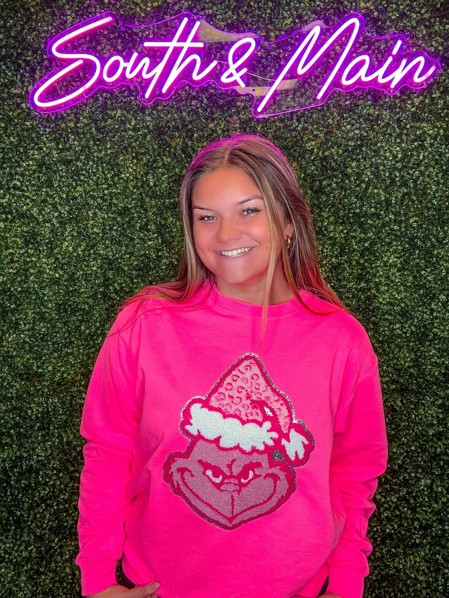 Pink Leopard Grinch Chenille Sweatshirt