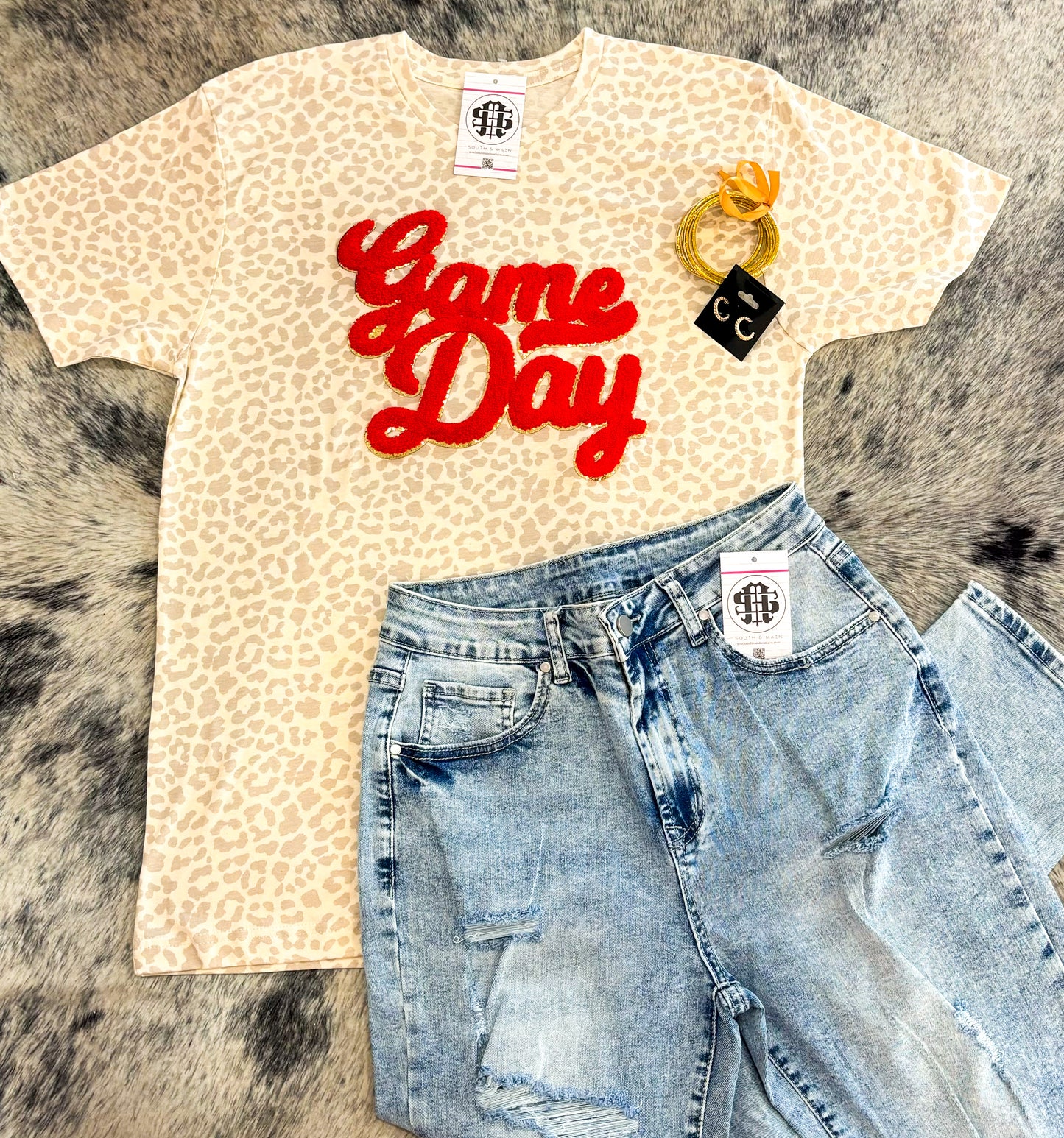 Red Game Day Chenille Leopard T-Shirt
