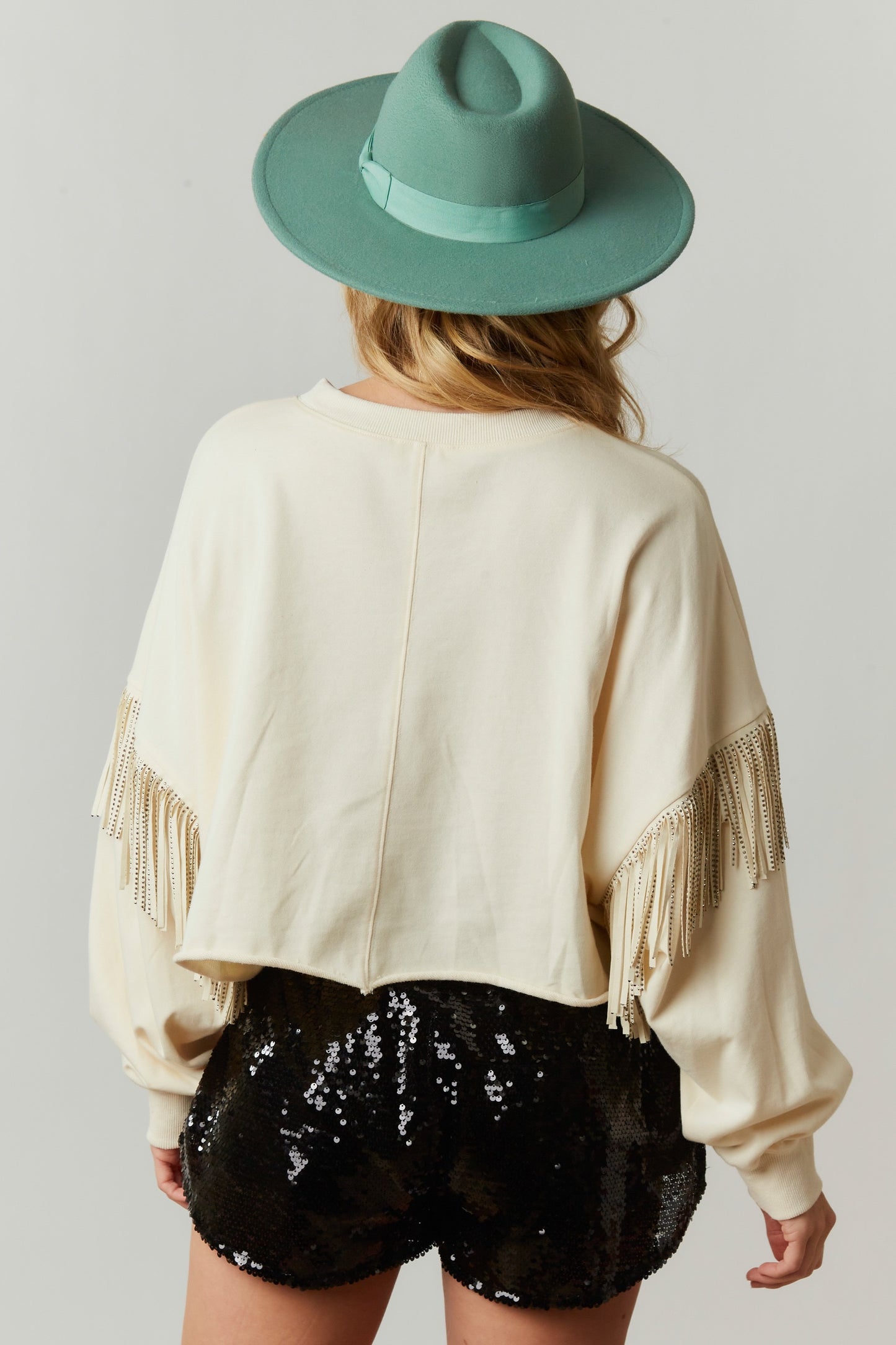 Boot Kickin' Sequin Fringe Crop Sweatshirt