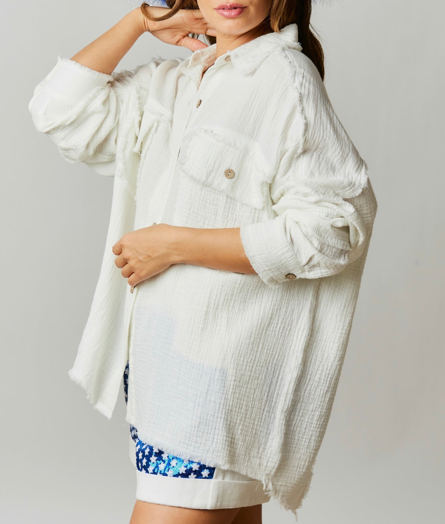 USA Flag Sequins Lips Button Down Top