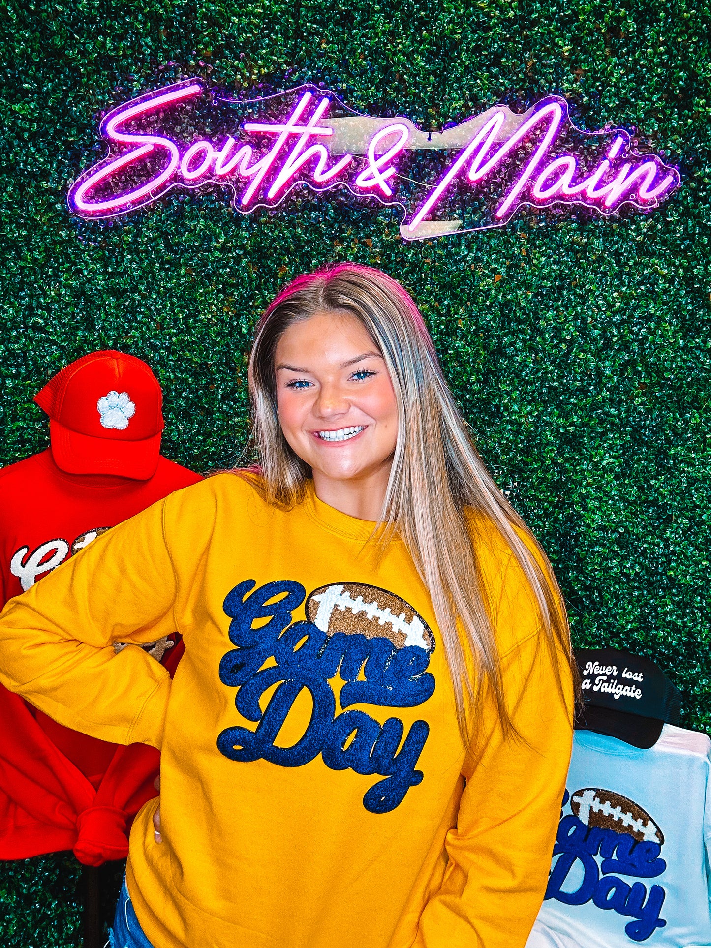Navy GAME DAY Football Chenille Sweatshirt
