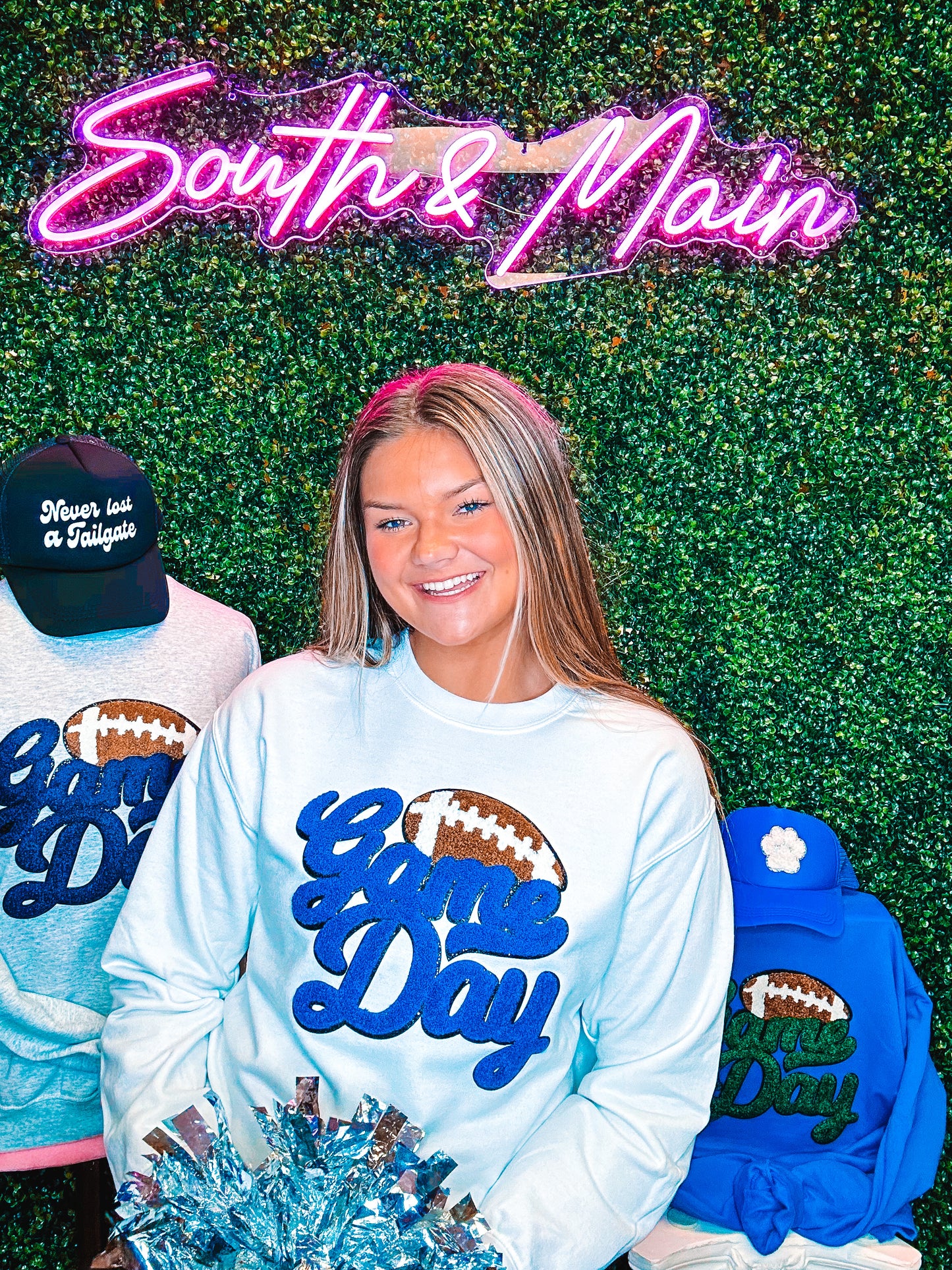 Royal Blue GAME DAY Football Chenille Sweatshirt