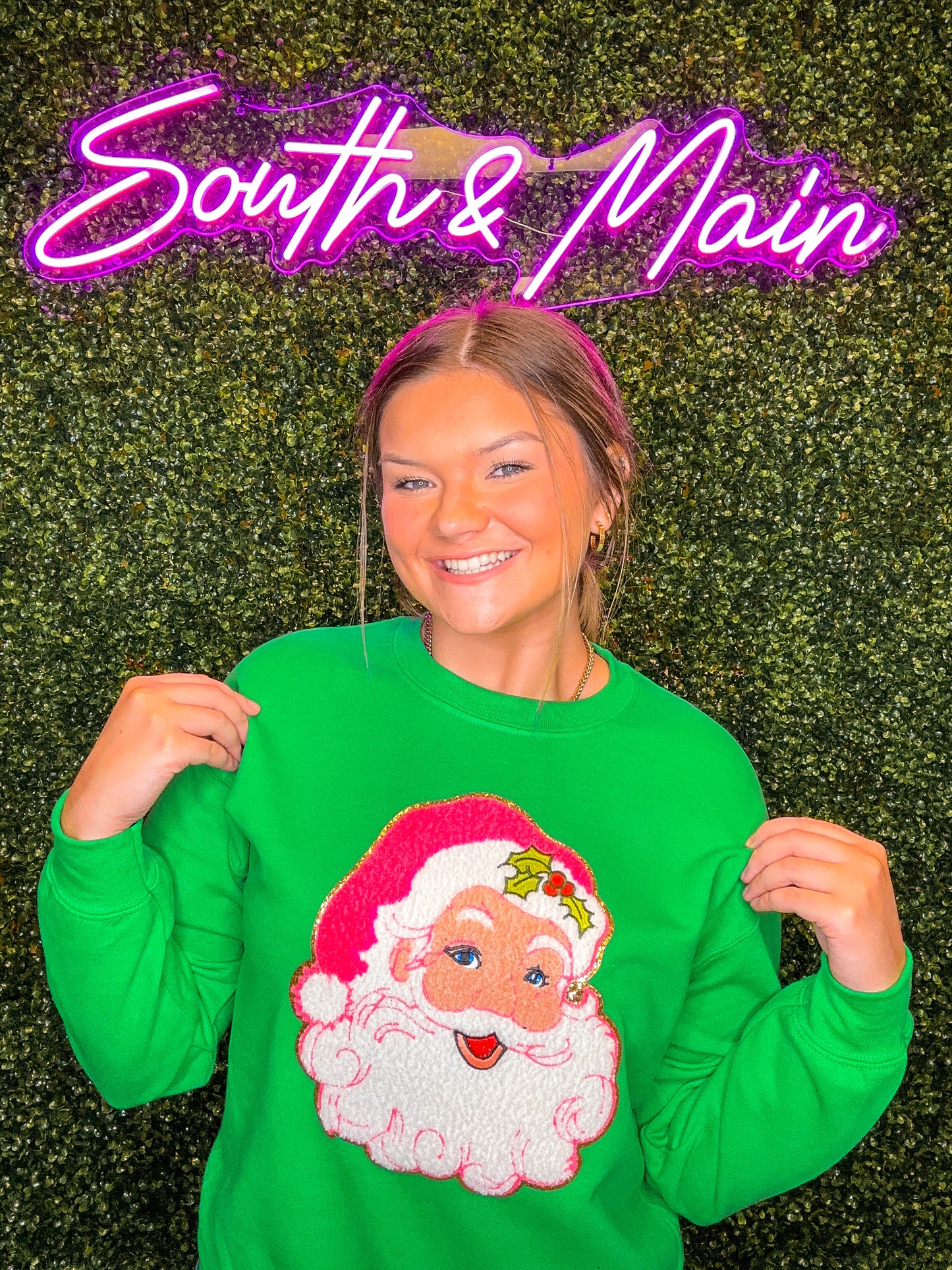 Santa Claus Chenille Sweatshirt - Green