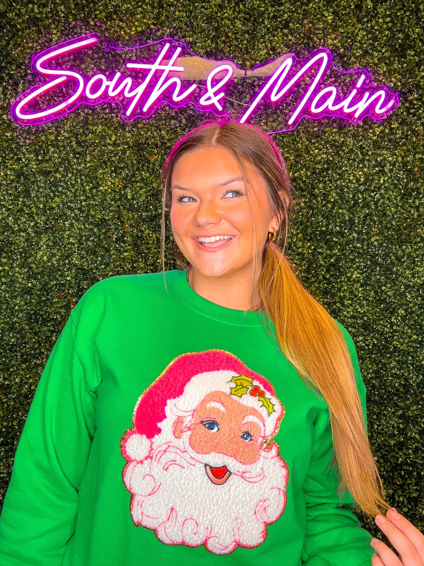 Santa Claus Chenille Sweatshirt - Green