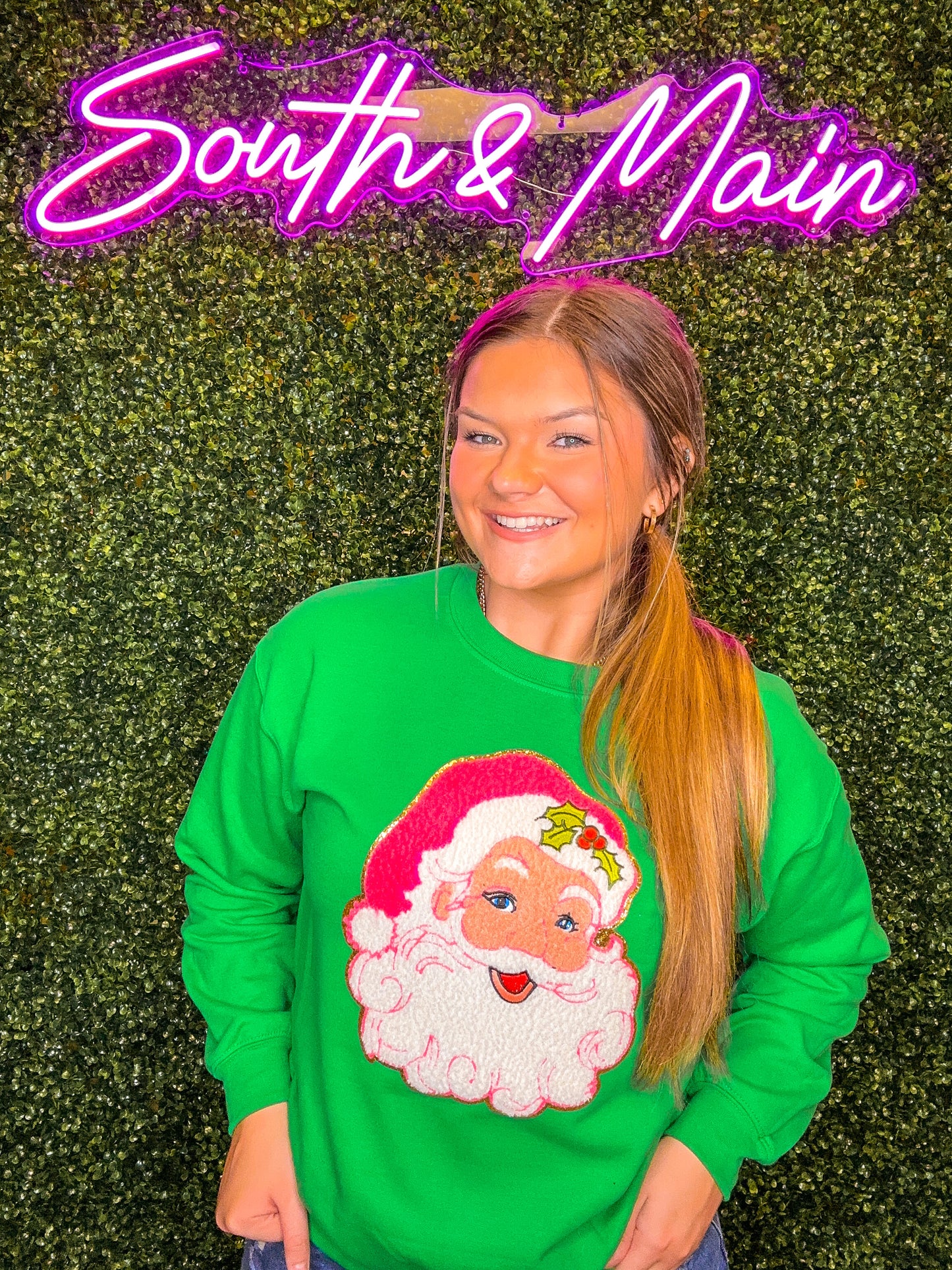 Santa Claus Chenille Sweatshirt - Green